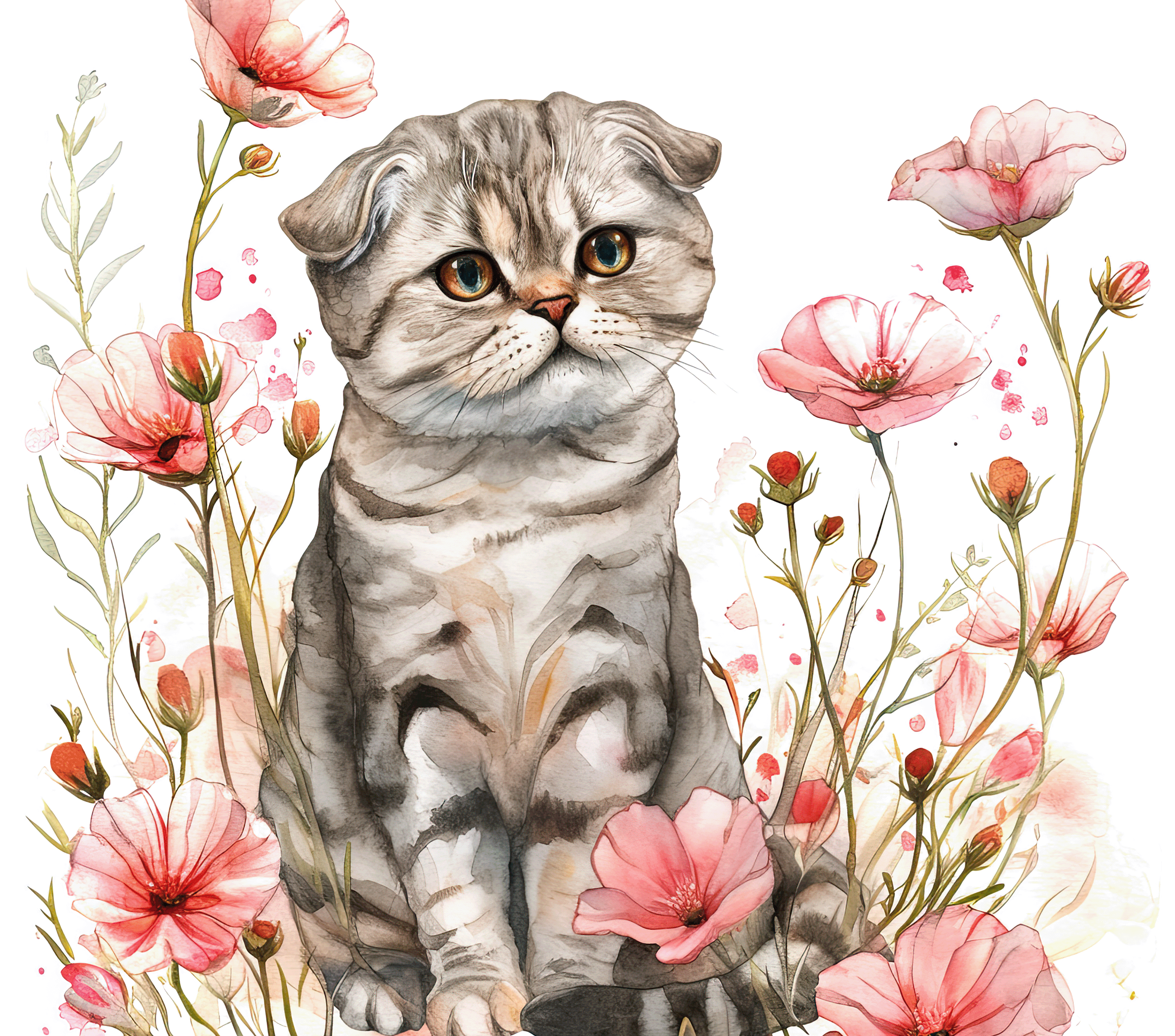 Watercolor Scottish Fold Kitten 6