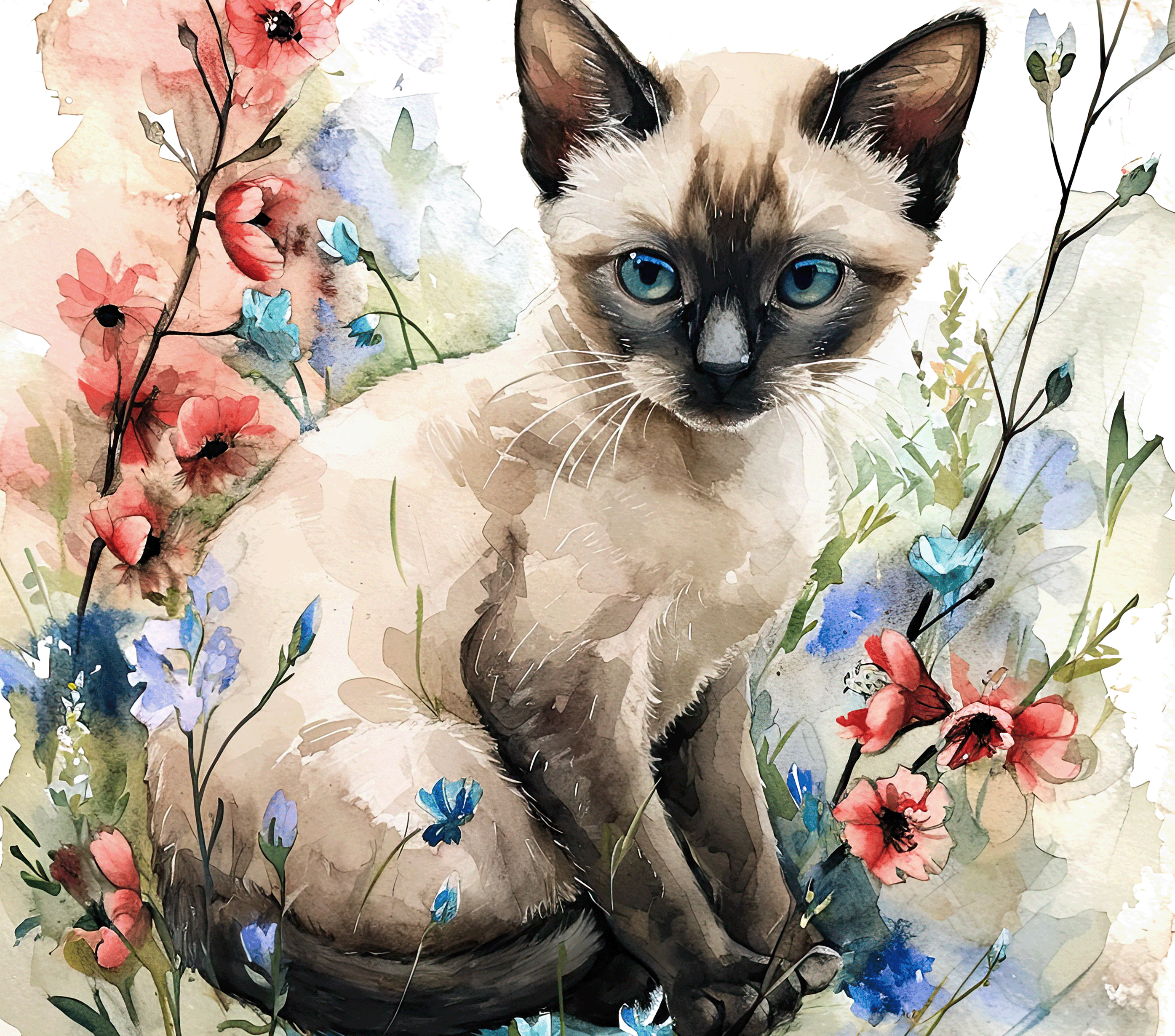 Siamese Kitten Wildflower Tumbler 1