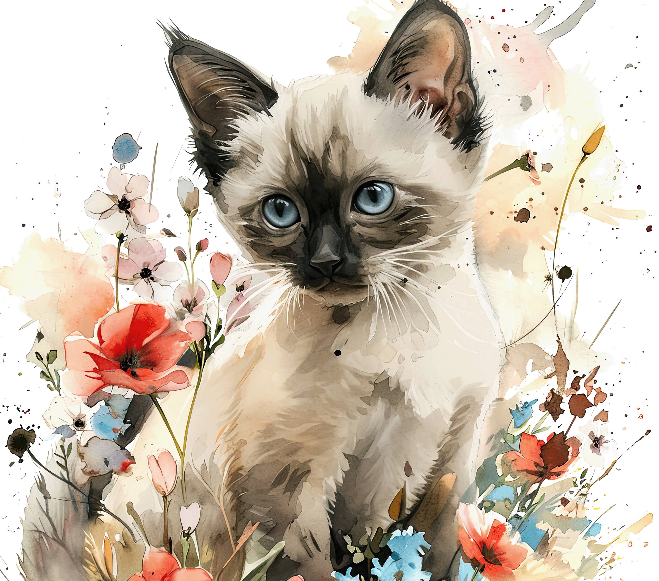 Watercolor Siamese Kitten 2