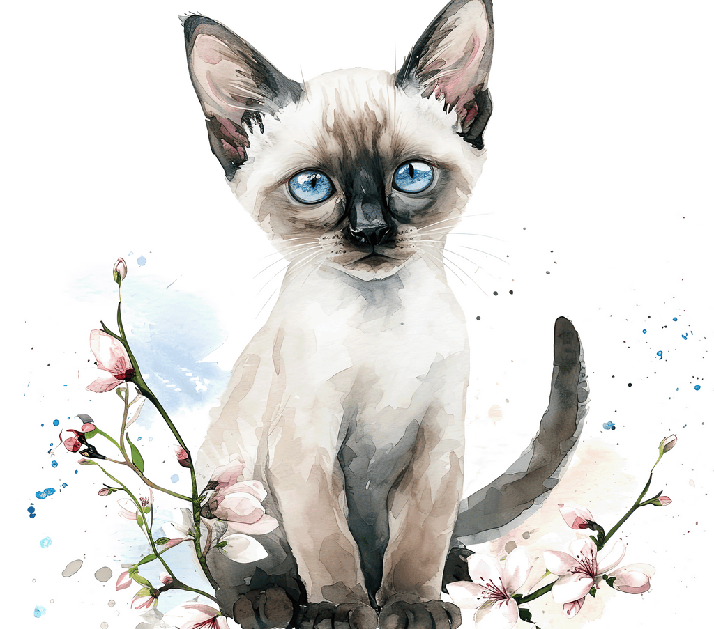 Siamese Cat 3 Cherry Blossoms Watercolor Tumbler - 20oz Art