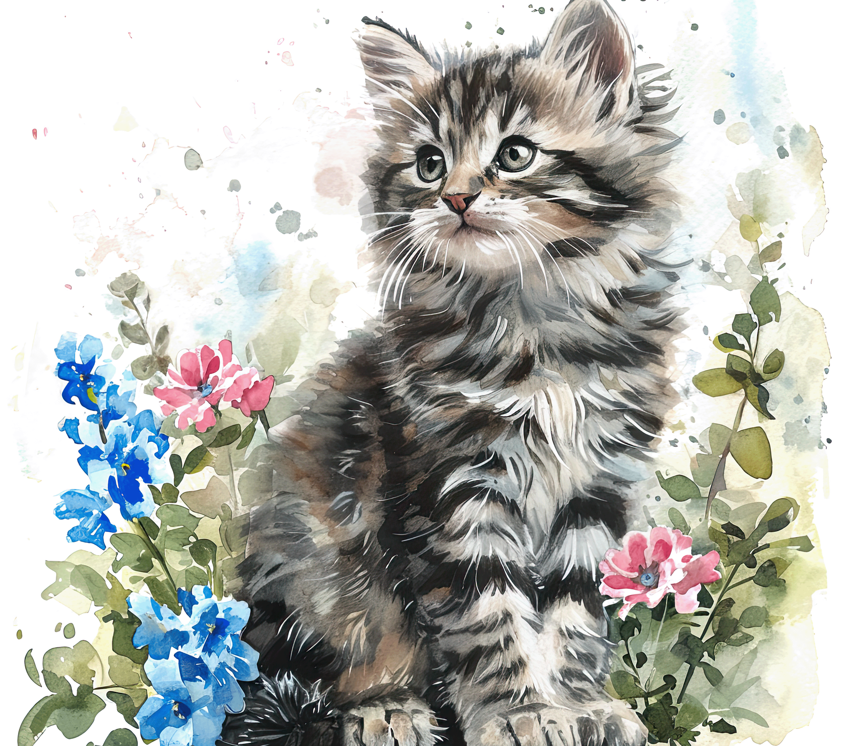Watercolor Siberian Cat Kitten 3
