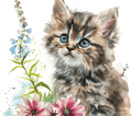 Watercolor Siberian Kitten with Delphiniums 4