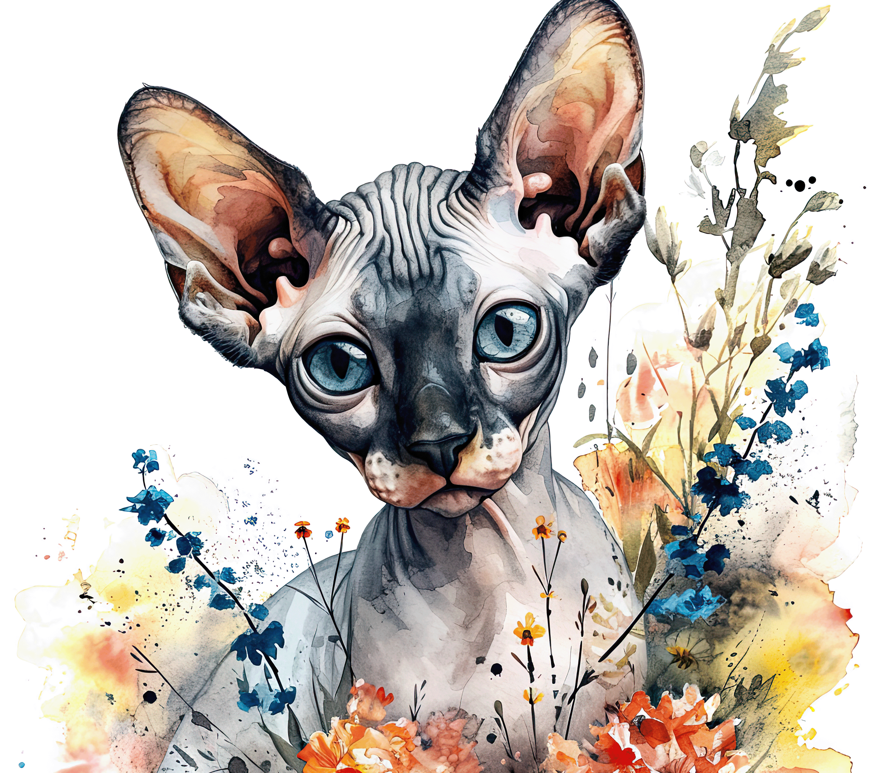 Watercolor Sphynx Cat 6