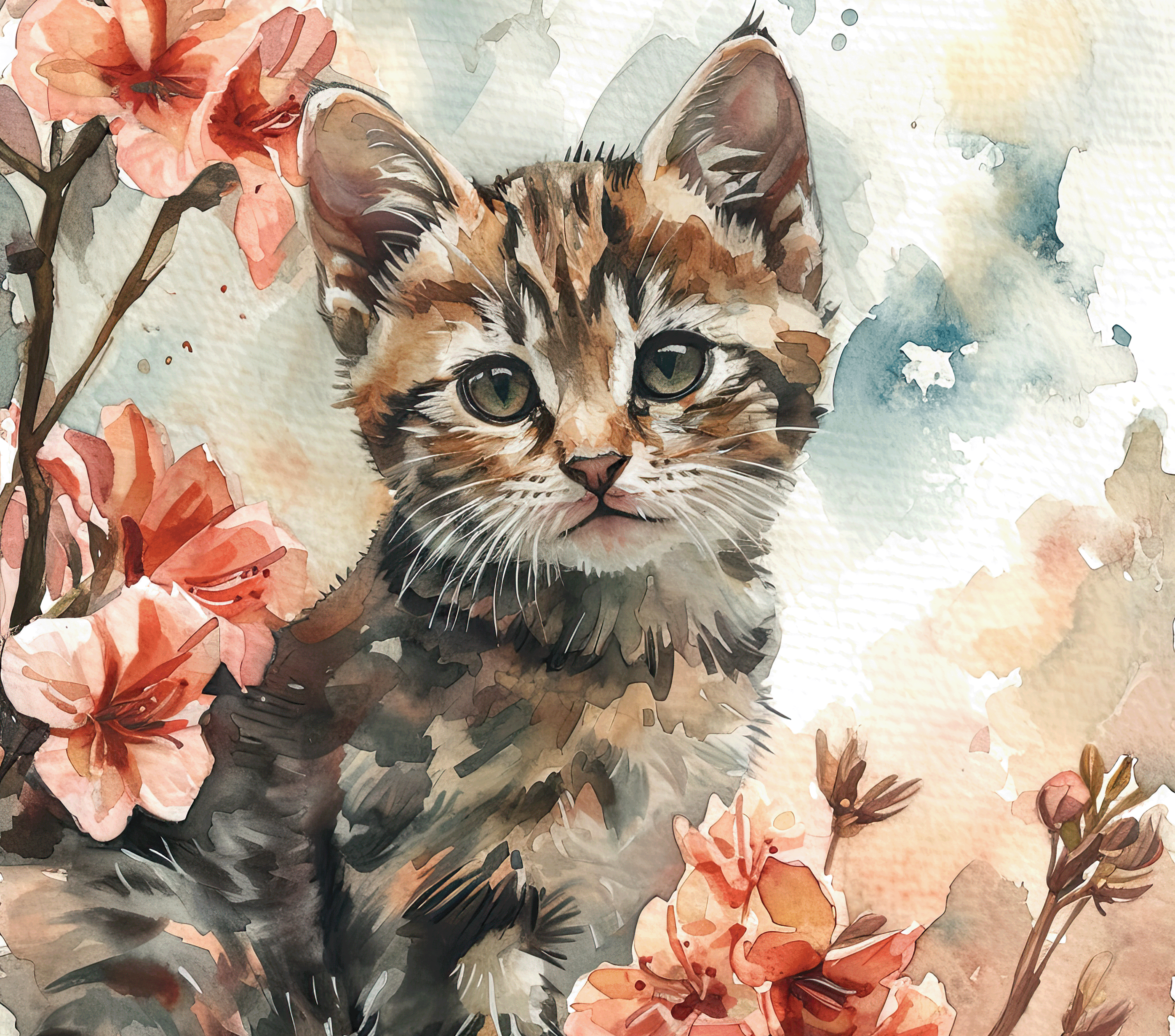 Tabby Kitten Coral Blossom Tumbler 6