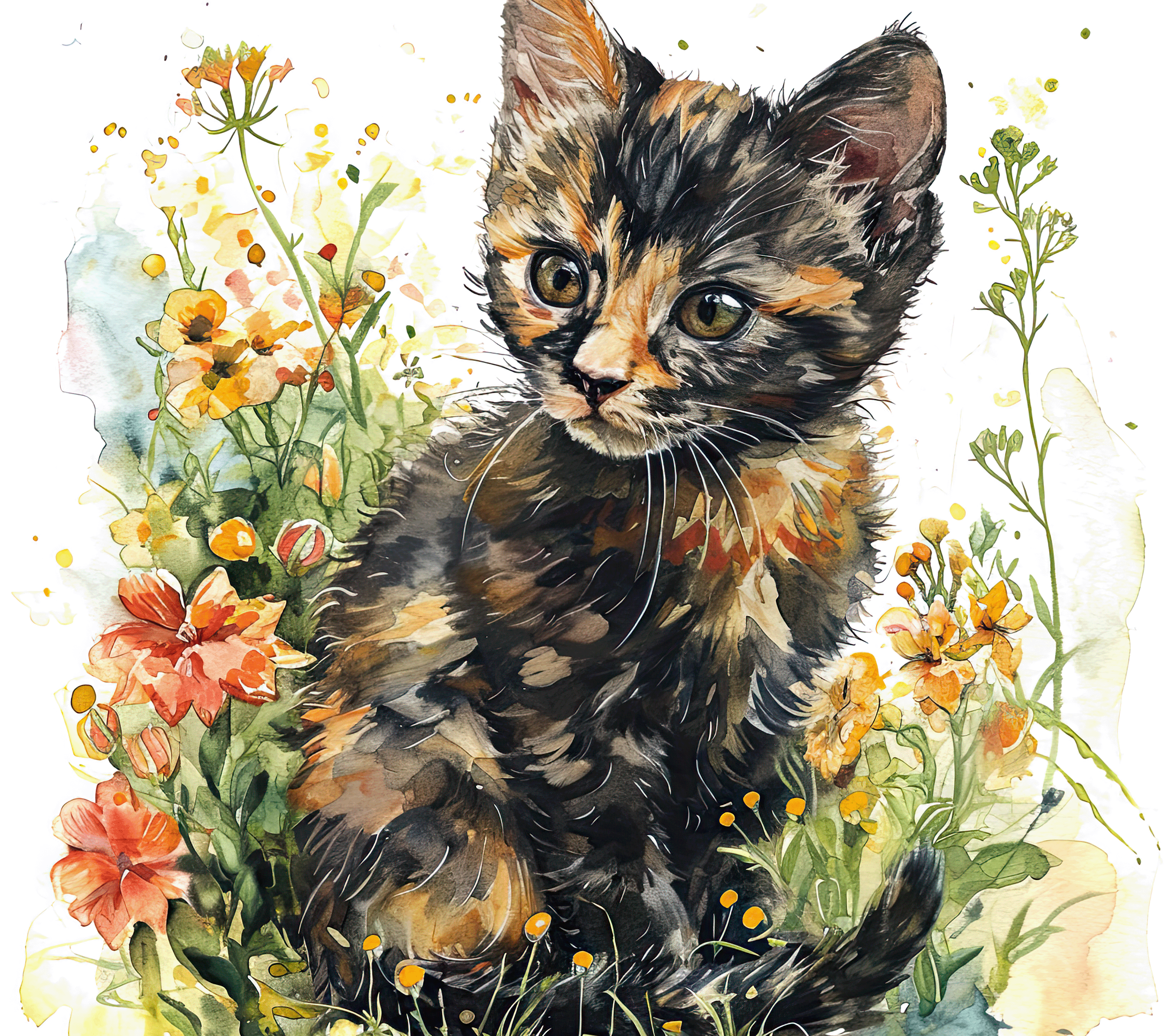 Tortoiseshell Kitten Wildflower Tumbler 1