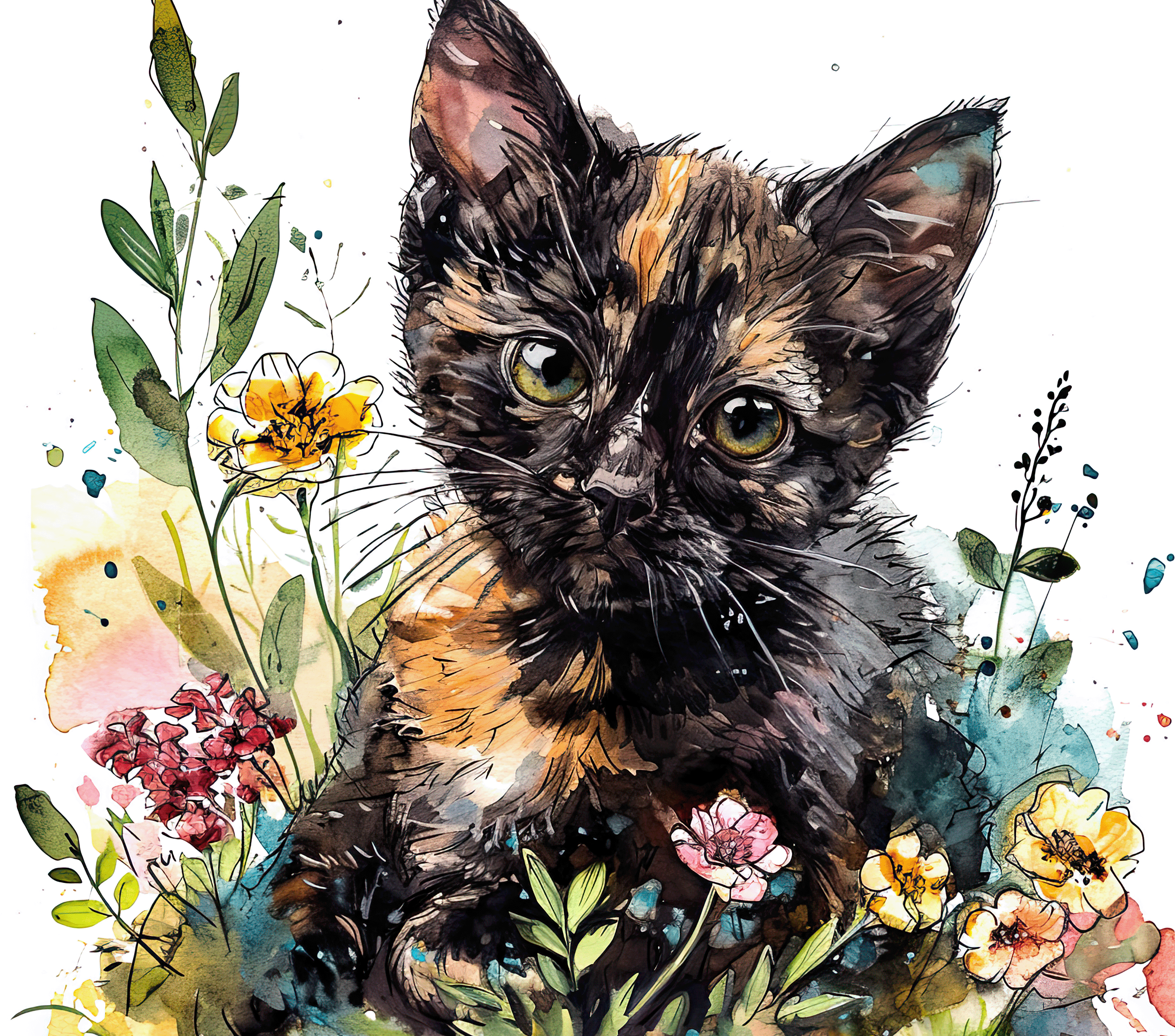 Watercolor Tortoiseshell Kitten 2