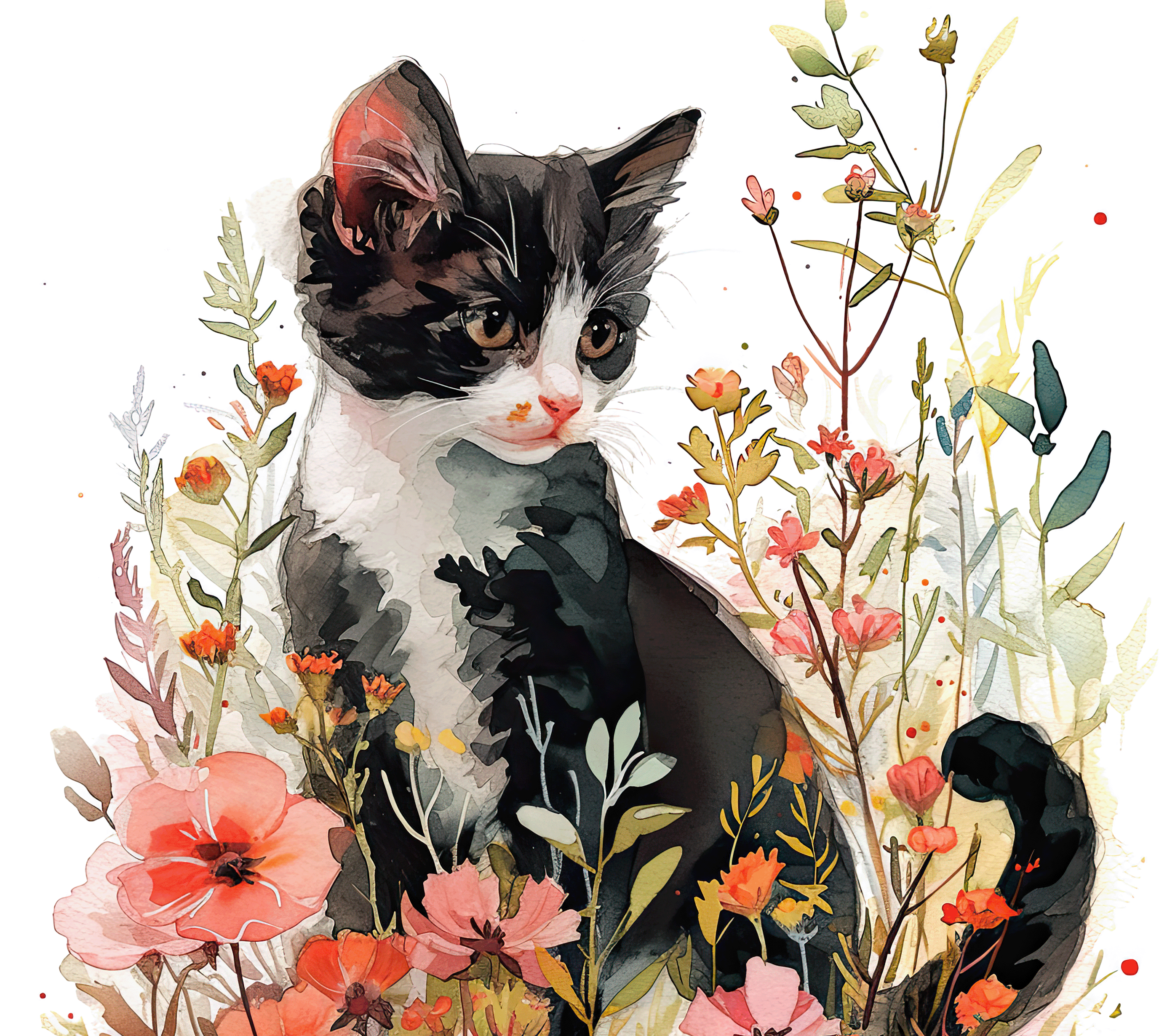Watercolor Tuxedo Kitten 1