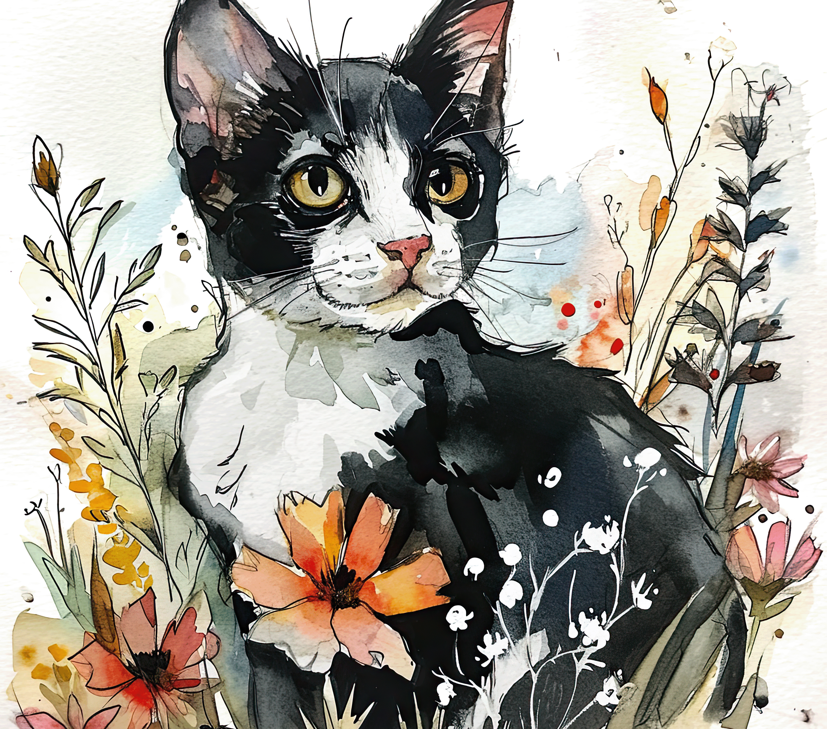 Tuxedo Cat Wildflower Tumbler 3