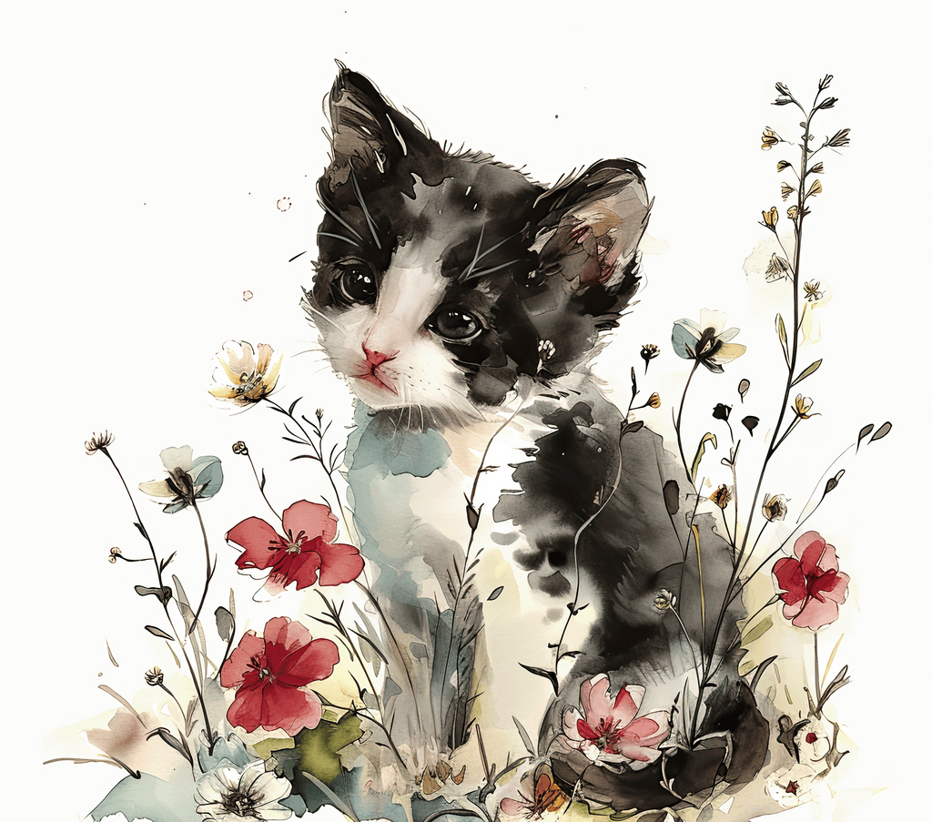 Tuxedo Kitten 4 Wildflower Meadow Watercolor Tumbler - 20oz Art