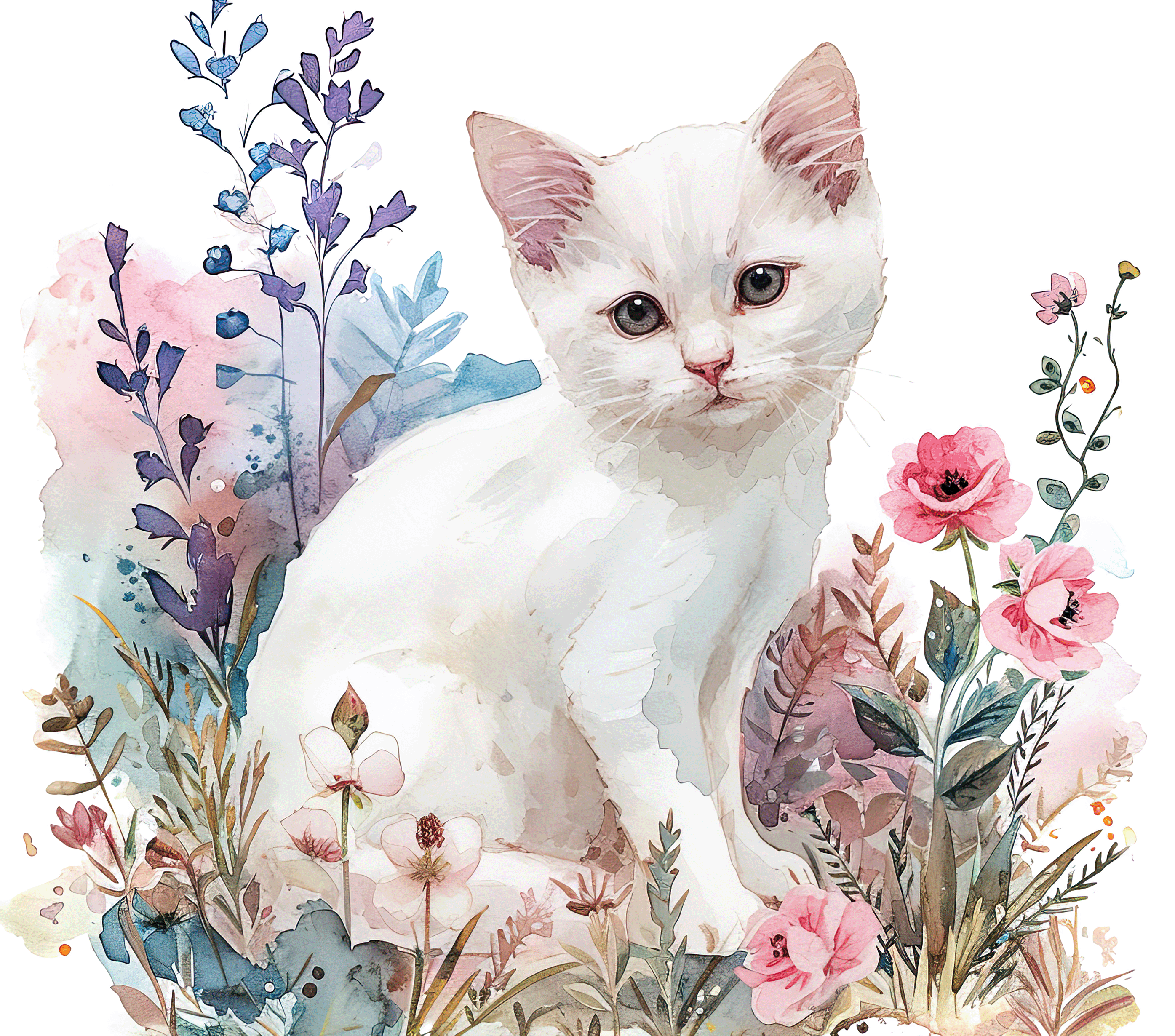 White Kitten Purple Wildflower Tumbler 2