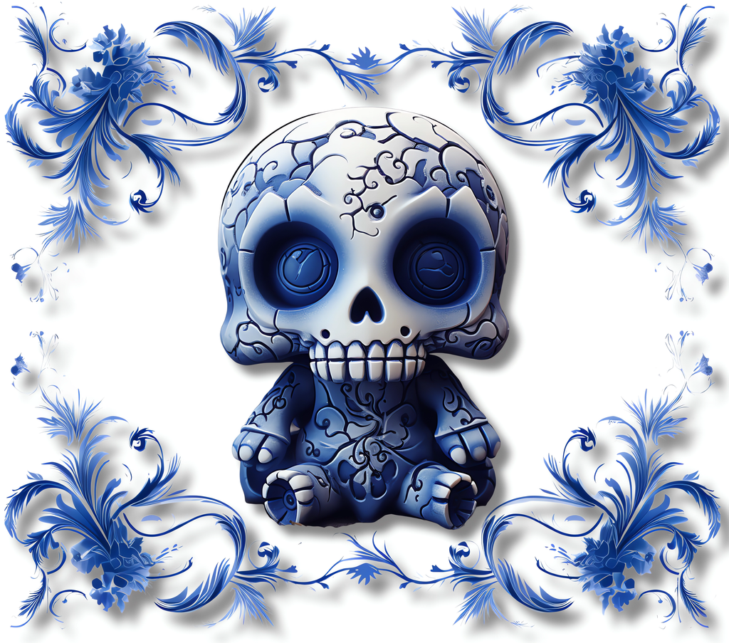 Blue Floral Chibi Skeleton Tumbler