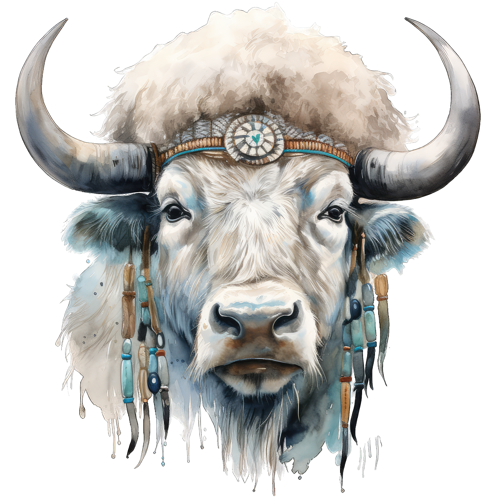 Boho Highland Cow with Turquoise Beads