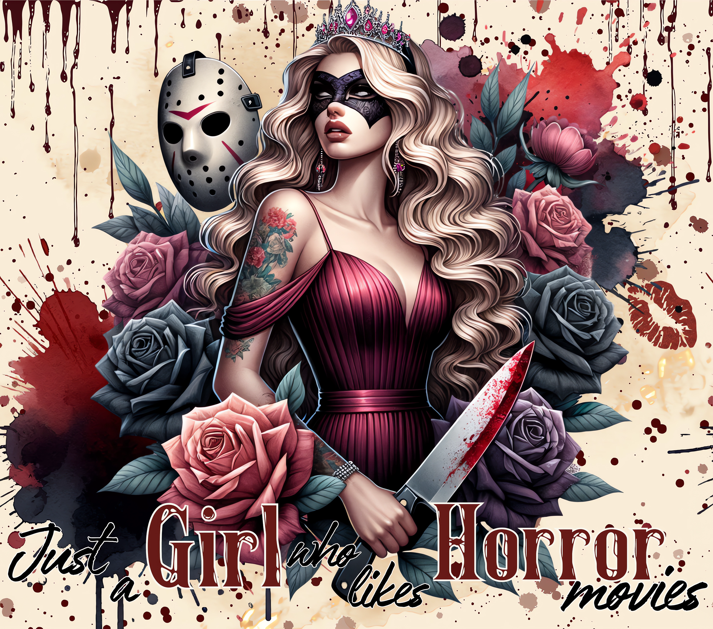 Horror Queen with Mask and Roses Tumbler