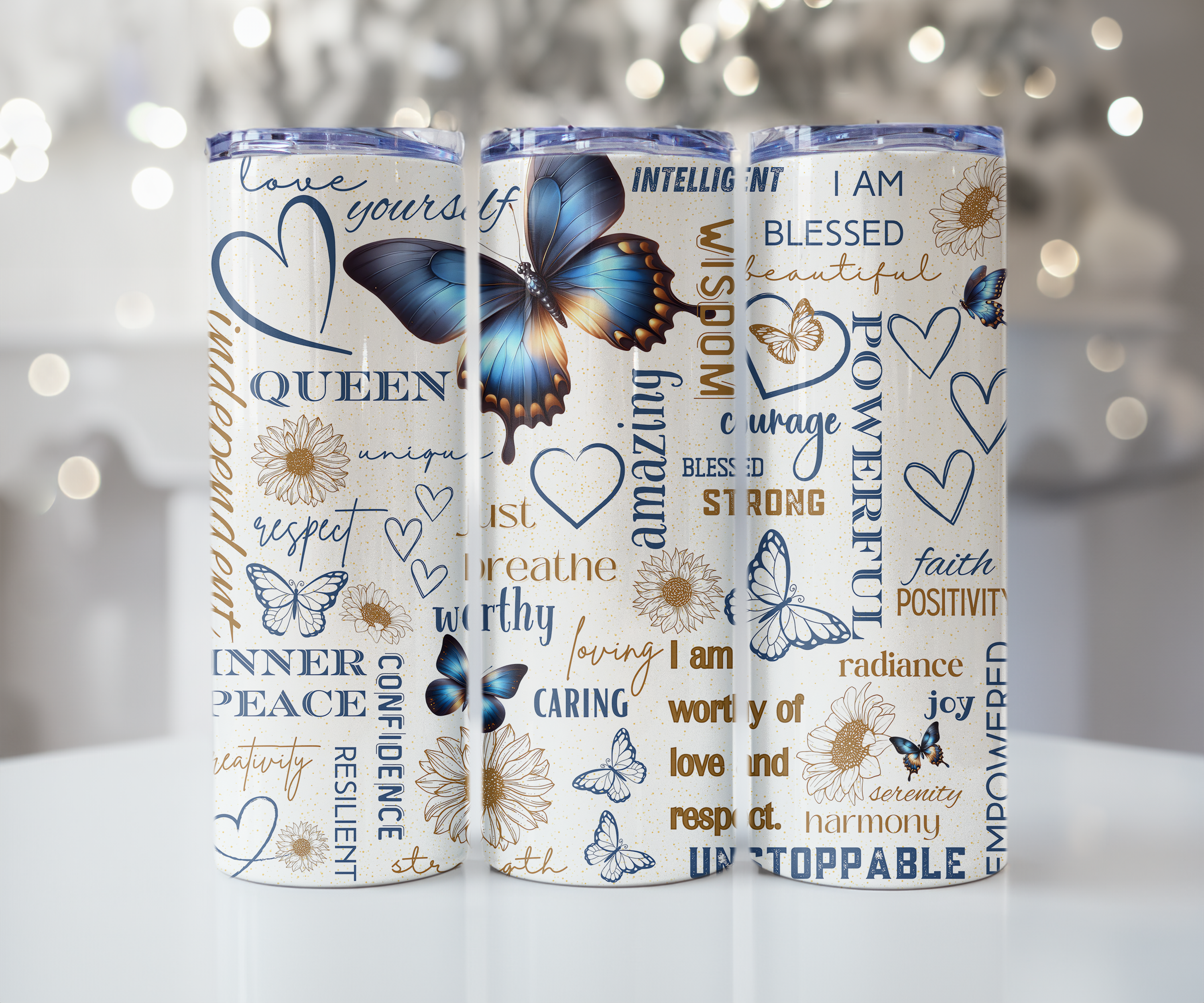 I AM Blessed Blue Morpho Affirmations Tumbler
