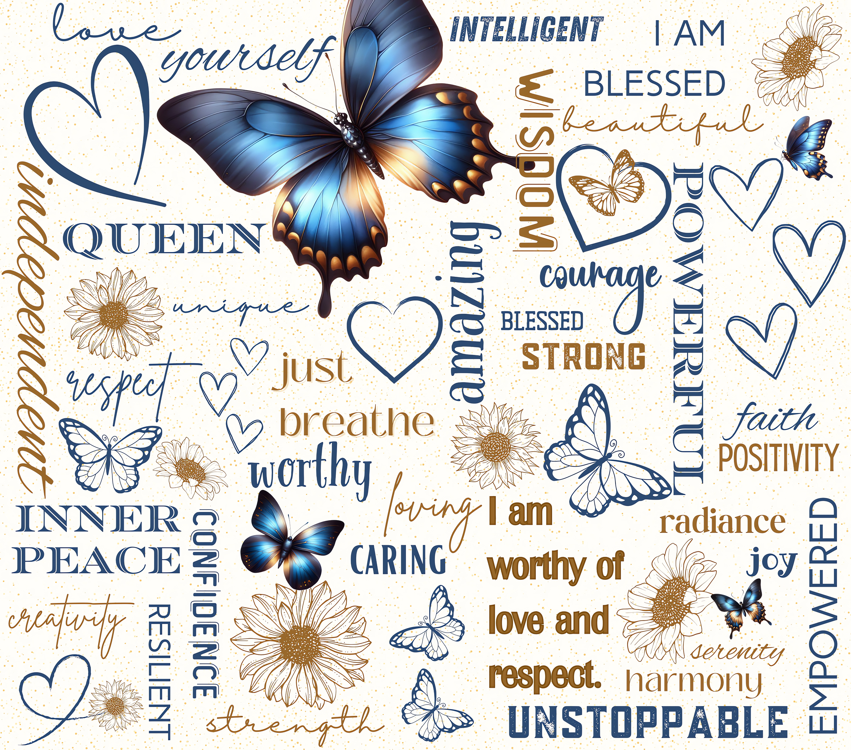 I AM Blessed Blue Morpho Affirmations Tumbler