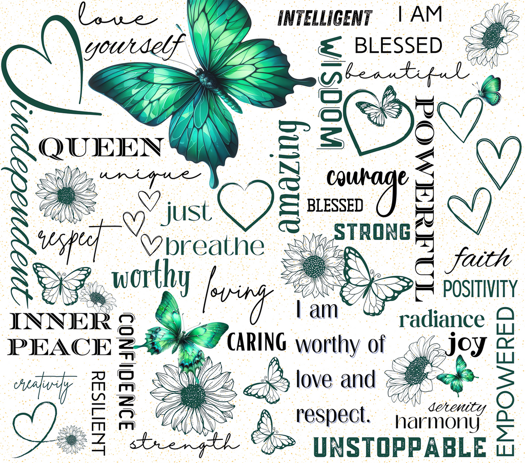 Positive Affirmations Green Butterfly Tumbler