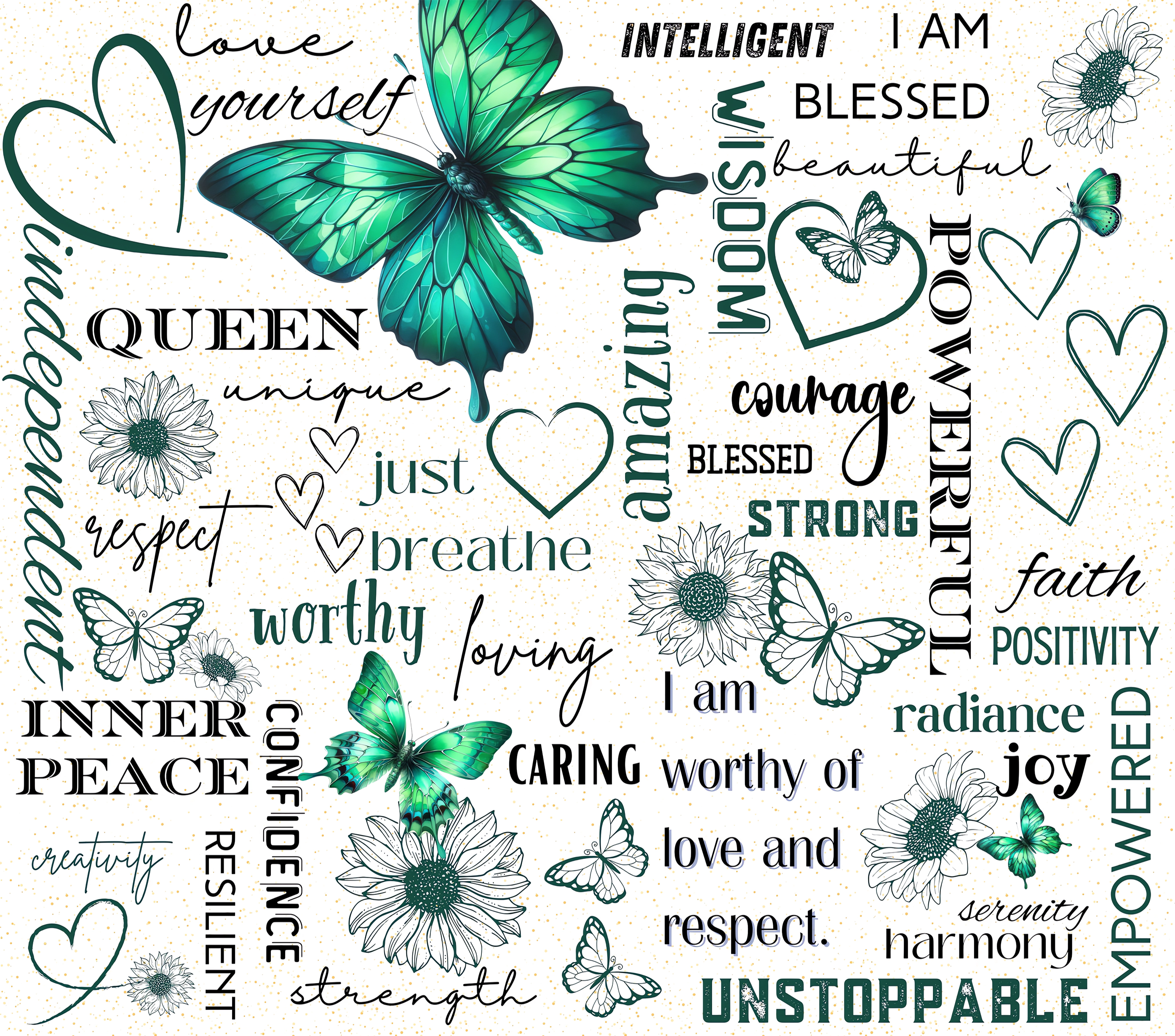 Positive Affirmations Green Butterfly Tumbler