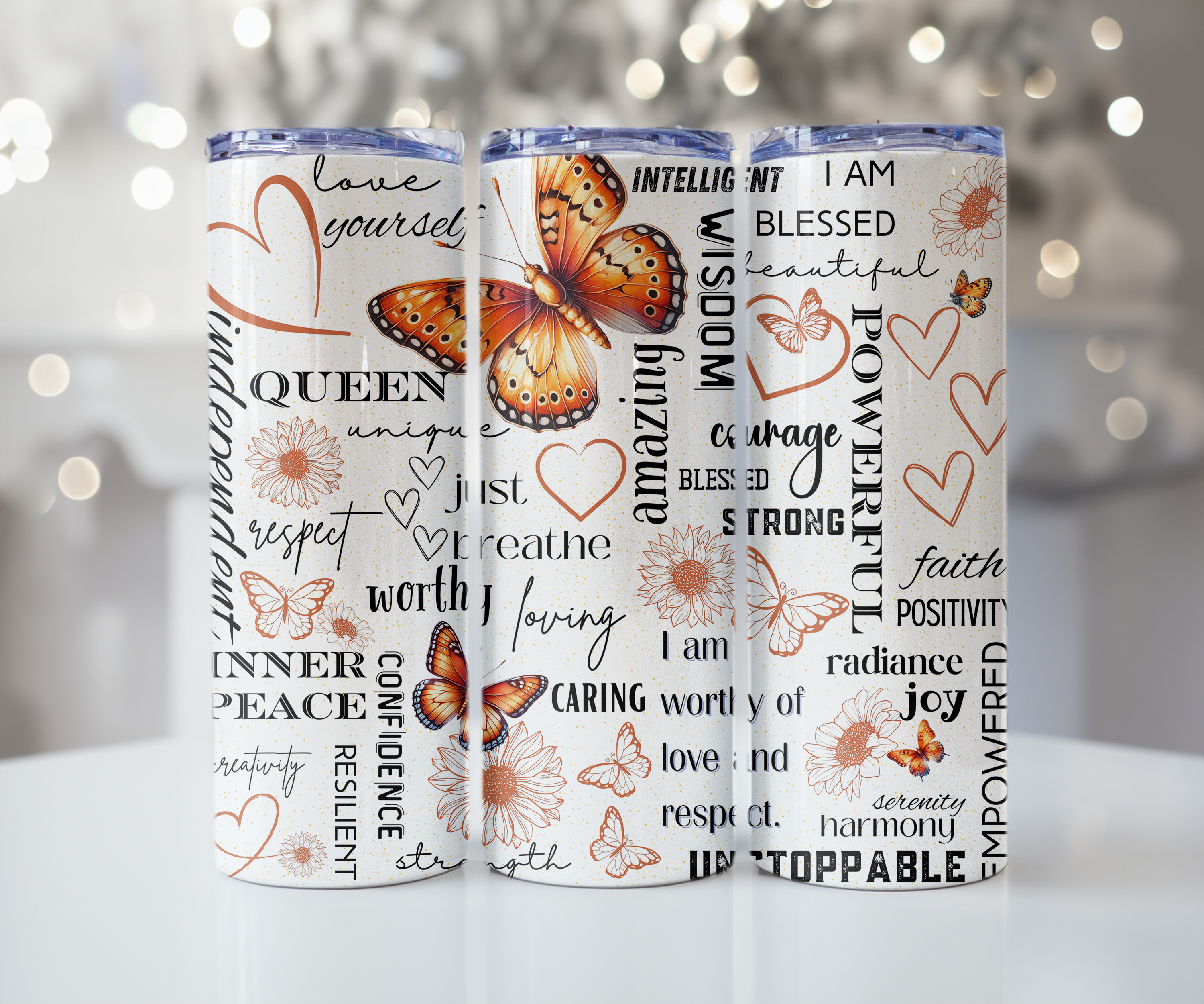 Orange Butterfly Affirmations Tumbler