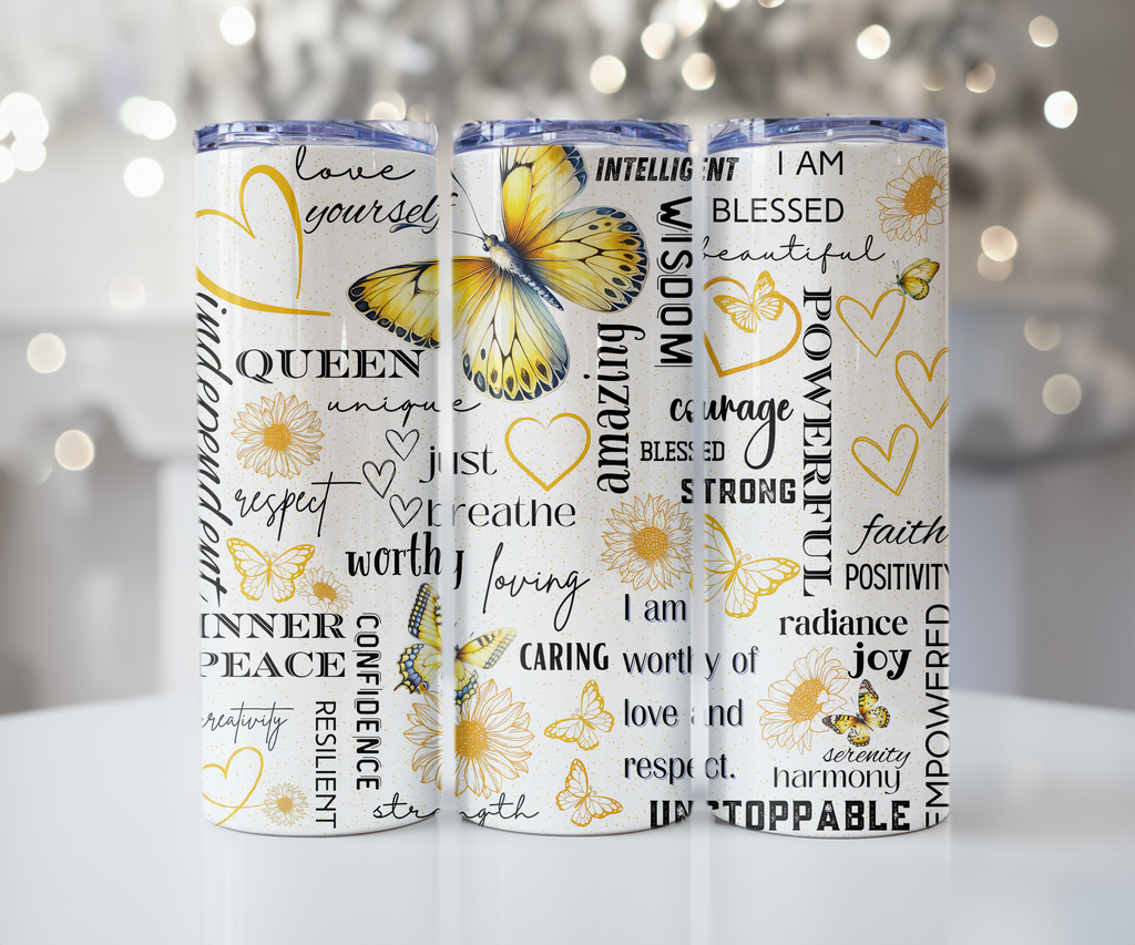 Yellow Butterfly Affirmations Tumbler