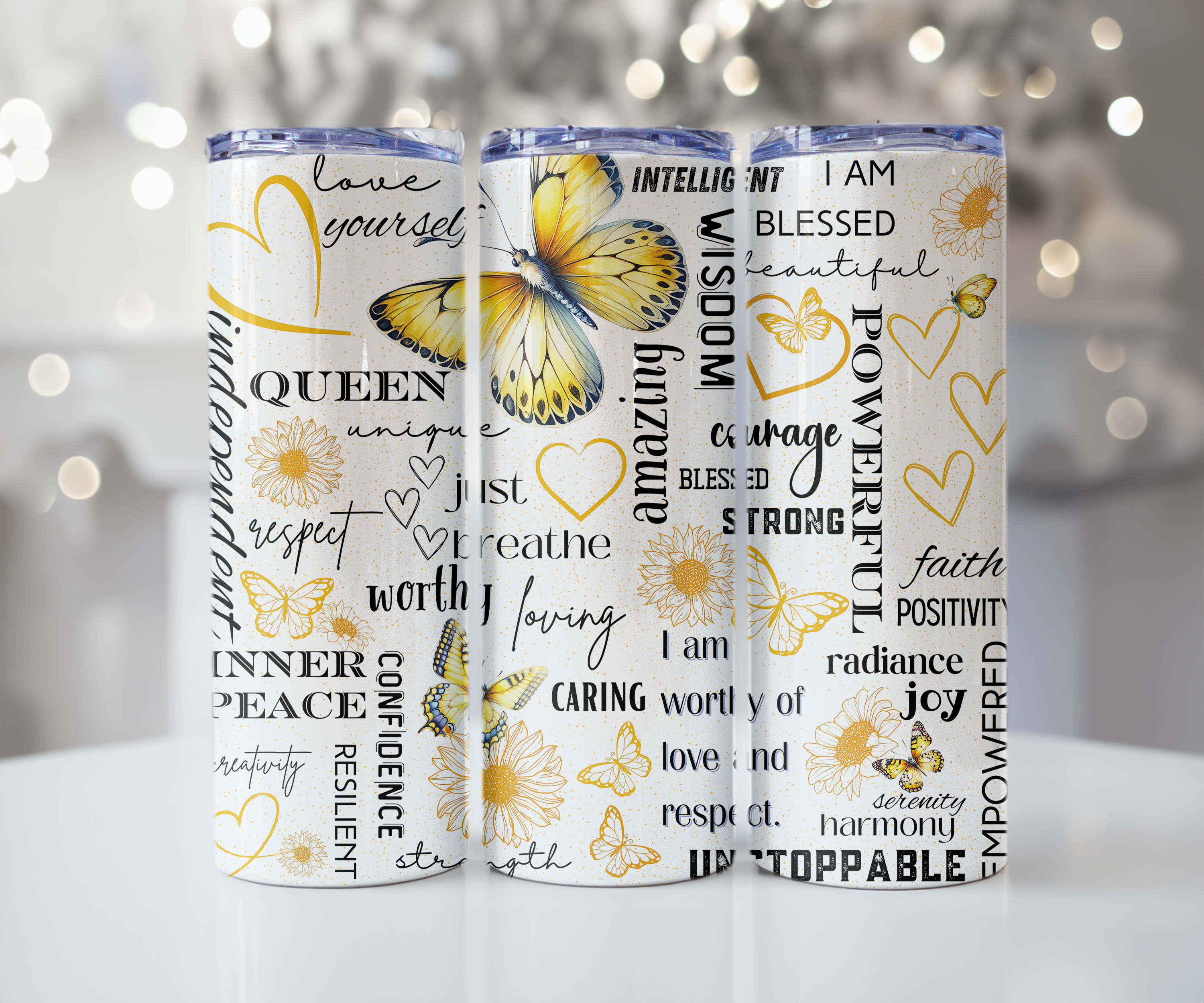 Yellow Butterfly Affirmations Tumbler