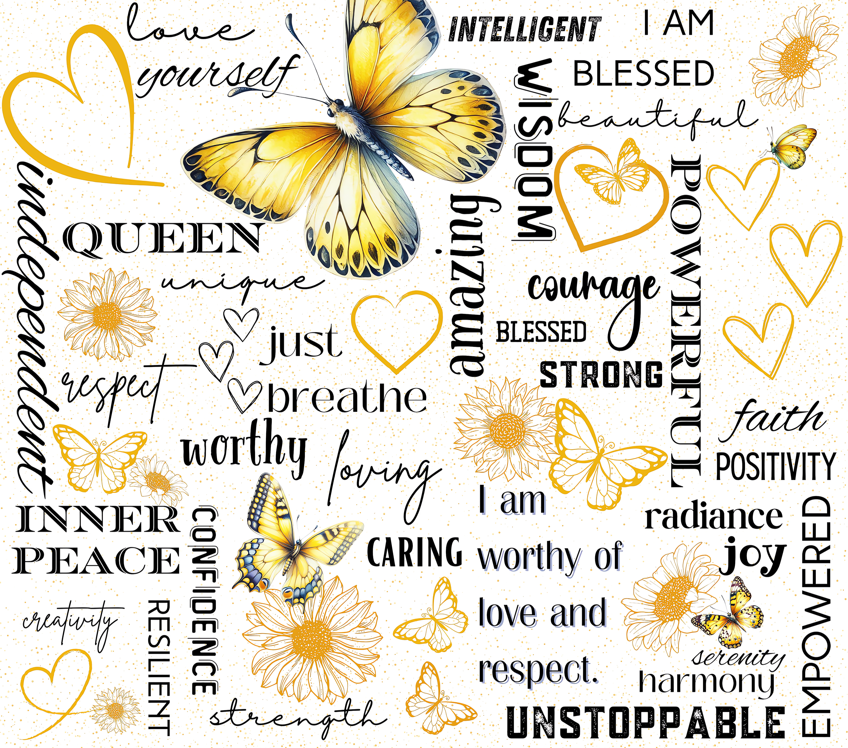 Yellow Butterfly Affirmations Tumbler