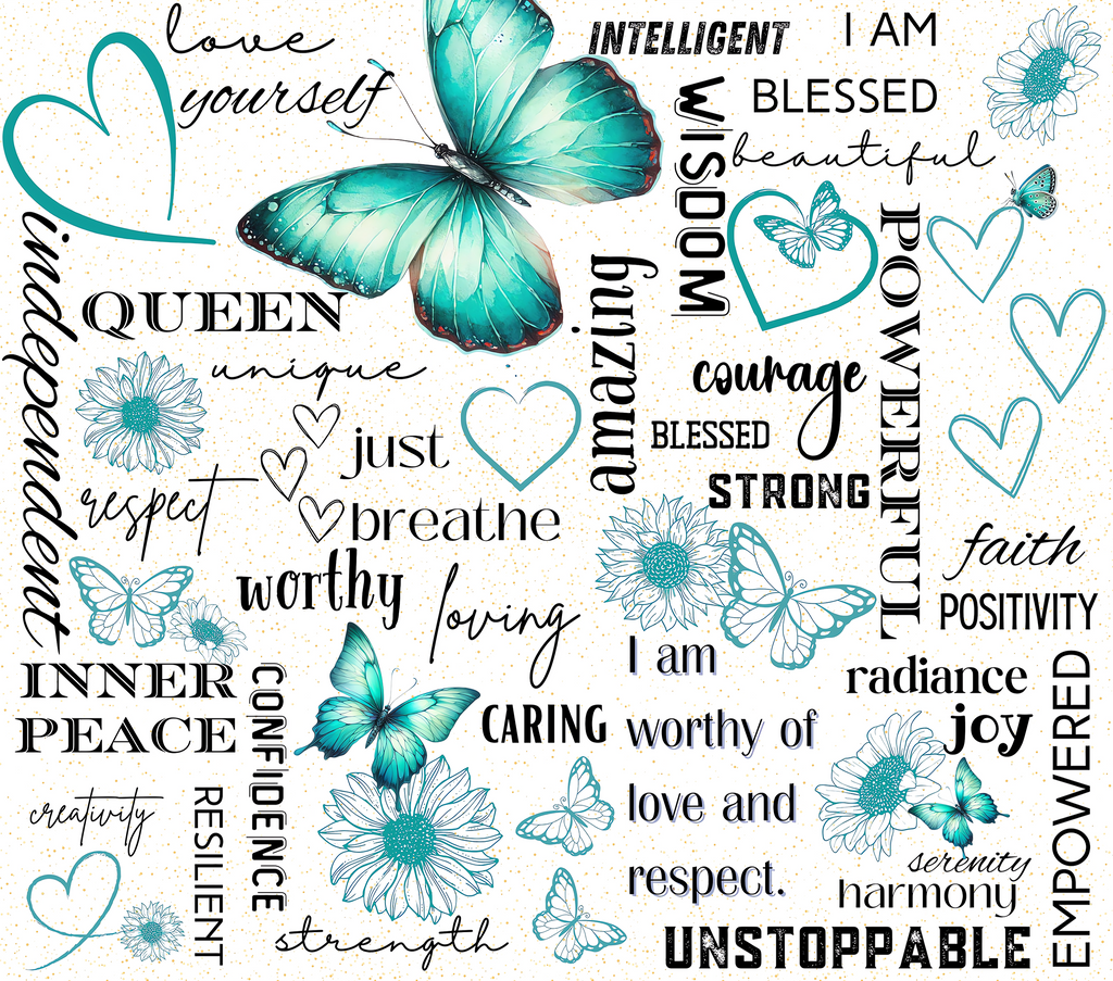 Turquoise Butterfly Affirmations Tumbler