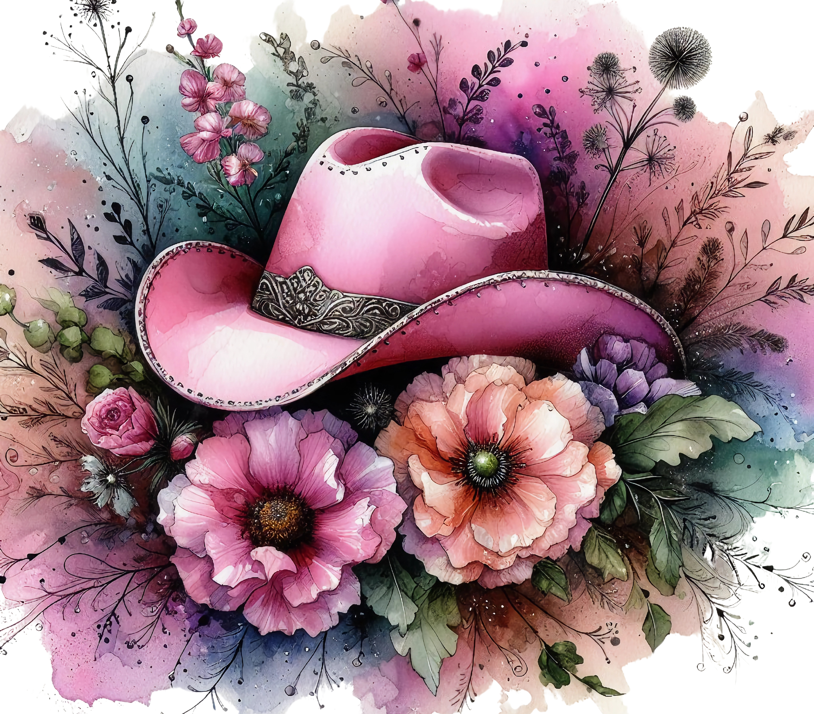 Pink Cowgirl Hat Wildflower Garden Tumbler