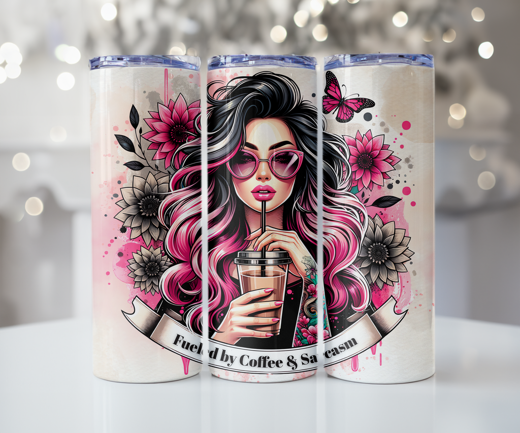 Fueled by Coffee & Sarcasm - Pink Hair