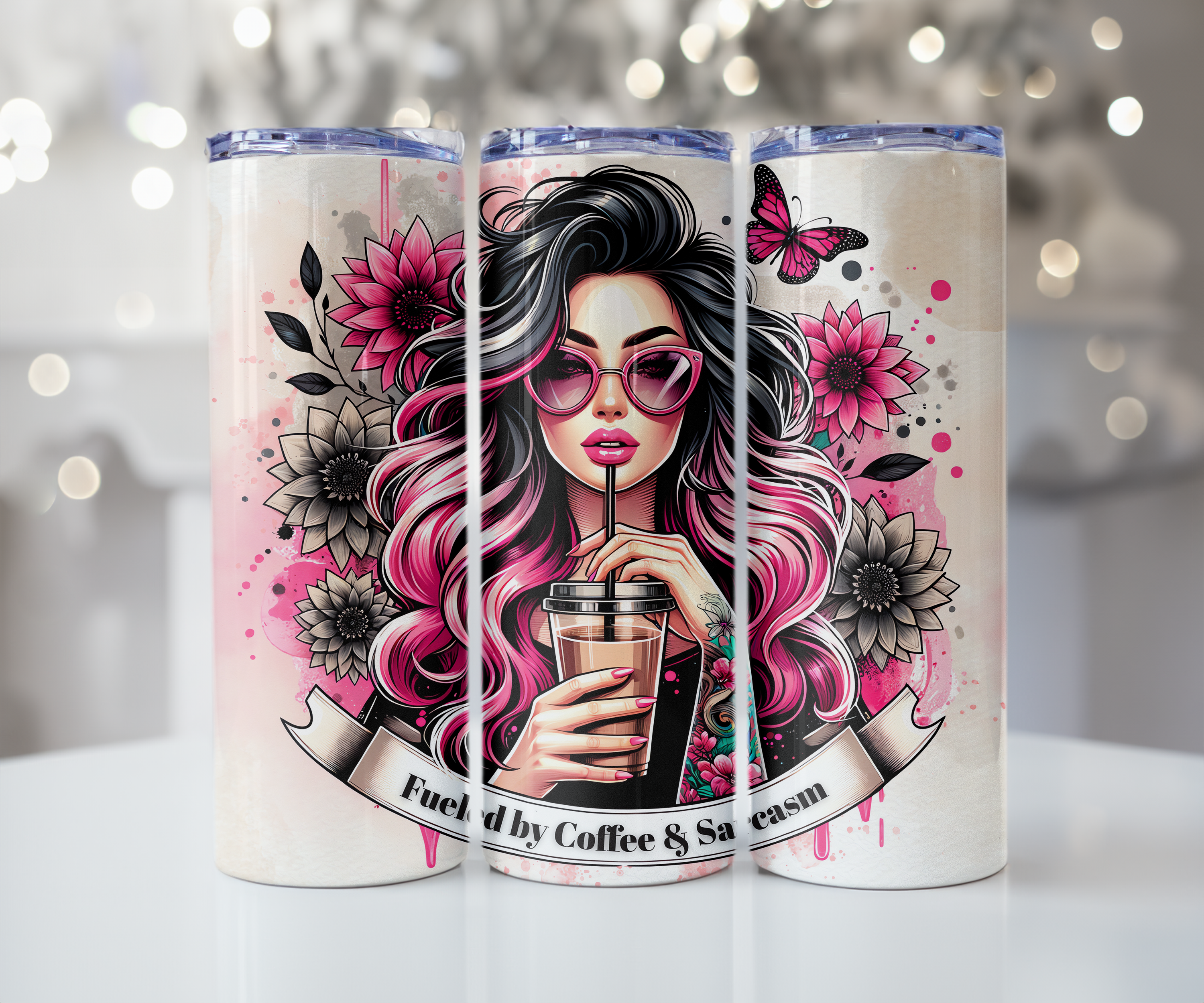 Fueled by Coffee & Sarcasm - Pink Hair