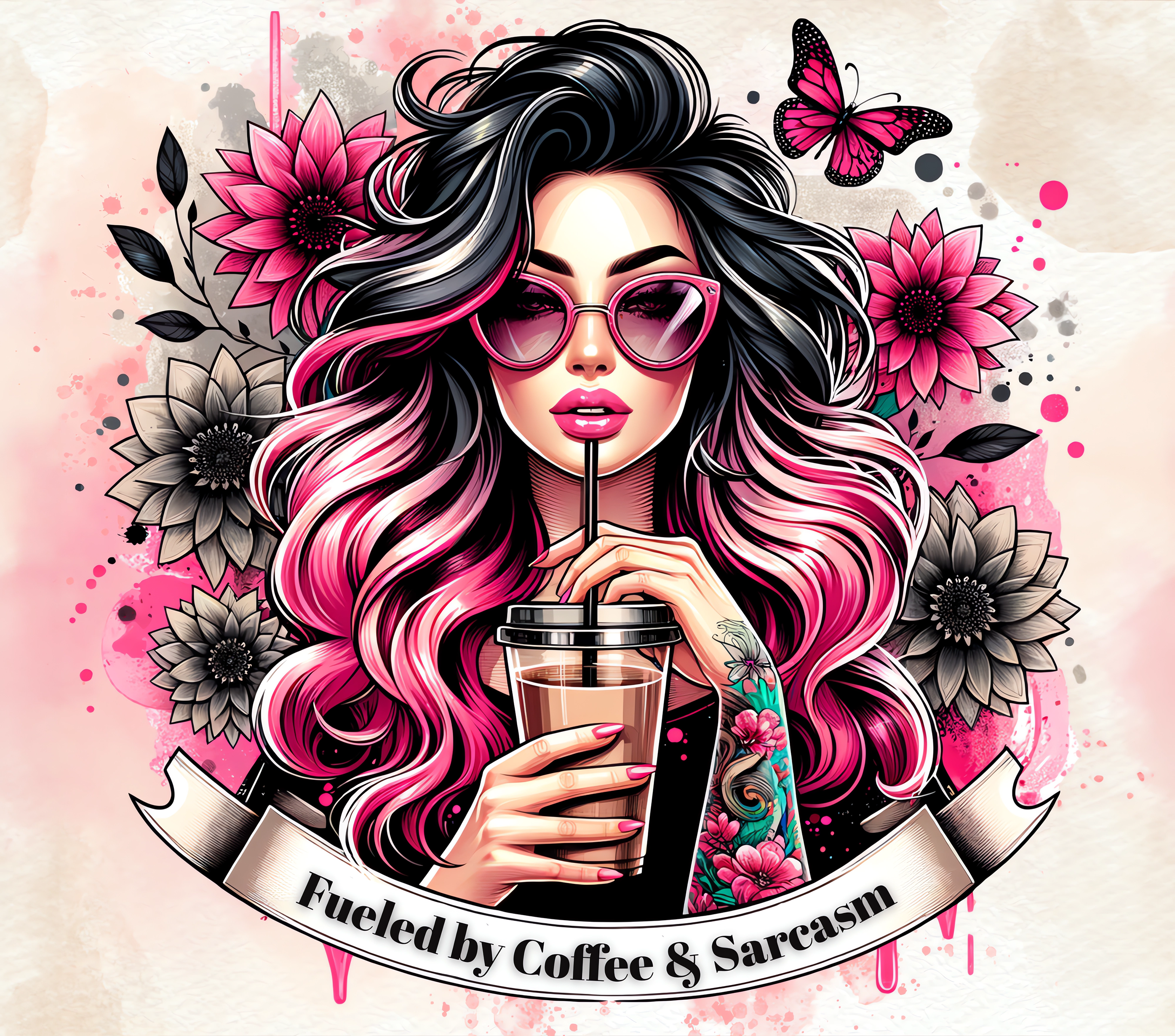 Fueled by Coffee & Sarcasm - Pink Hair