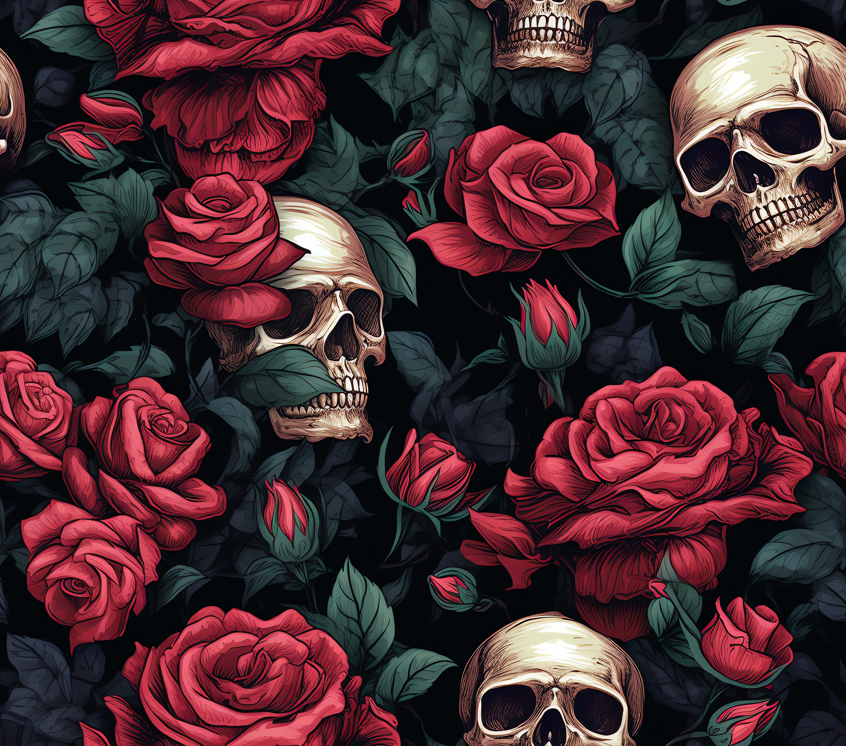 Skulls and Roses Gothic Pattern Tumbler