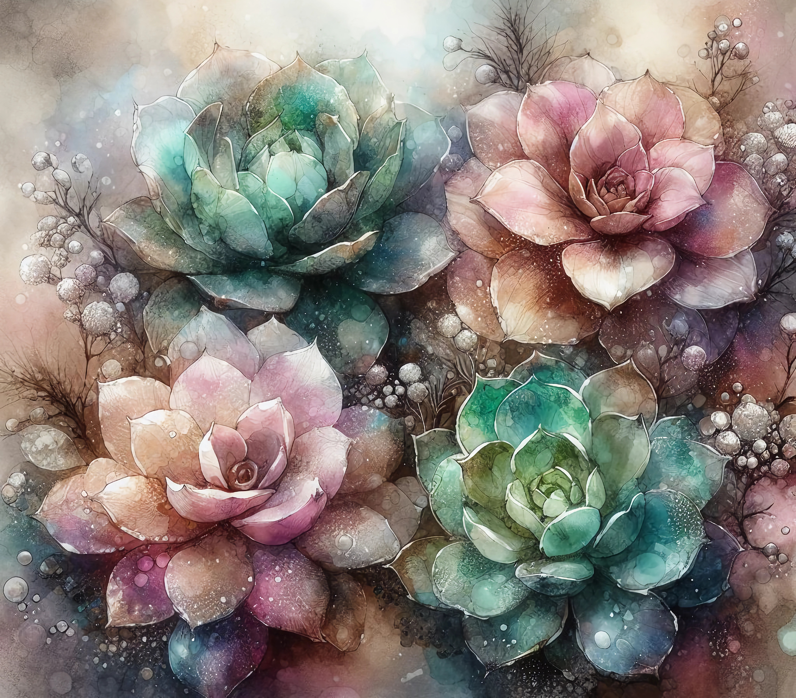 Teal Pink Succulent Alcohol Ink Tumbler