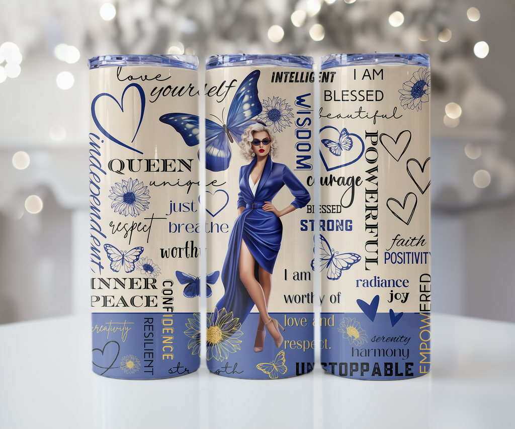 I AM Unstoppable Royal Blue Butterfly Queen Tumbler