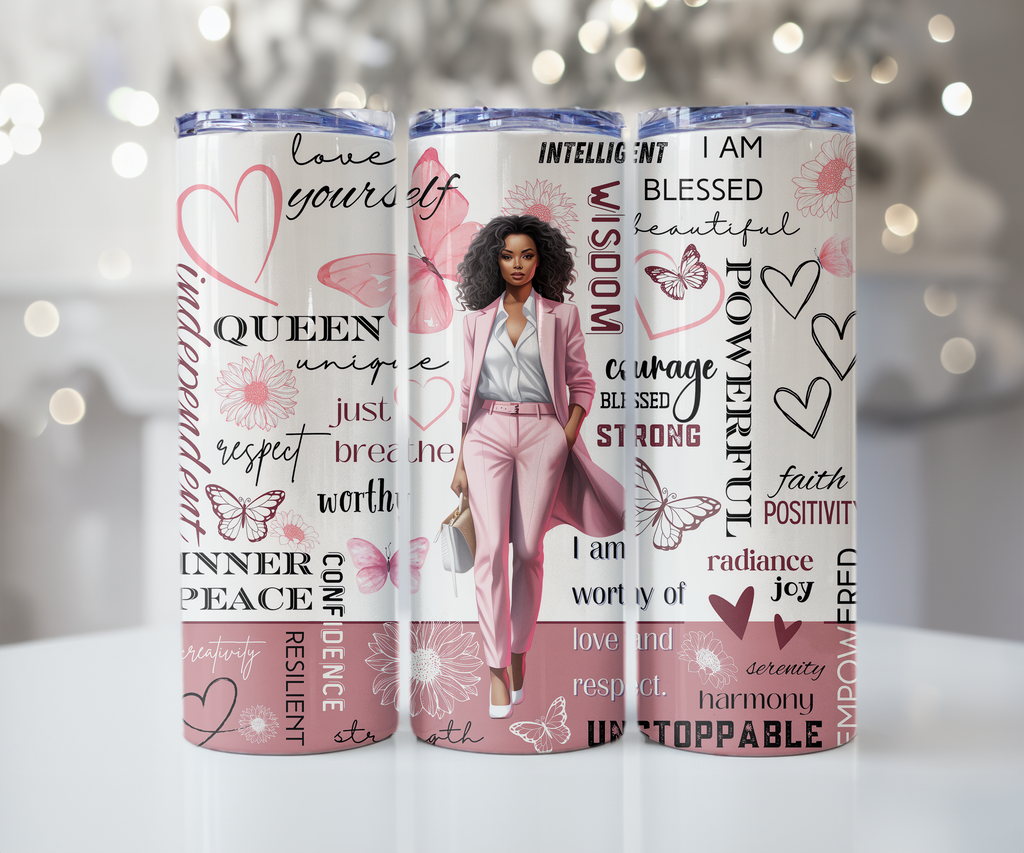 I AM Unstoppable Pink Butterfly Queen Tumbler