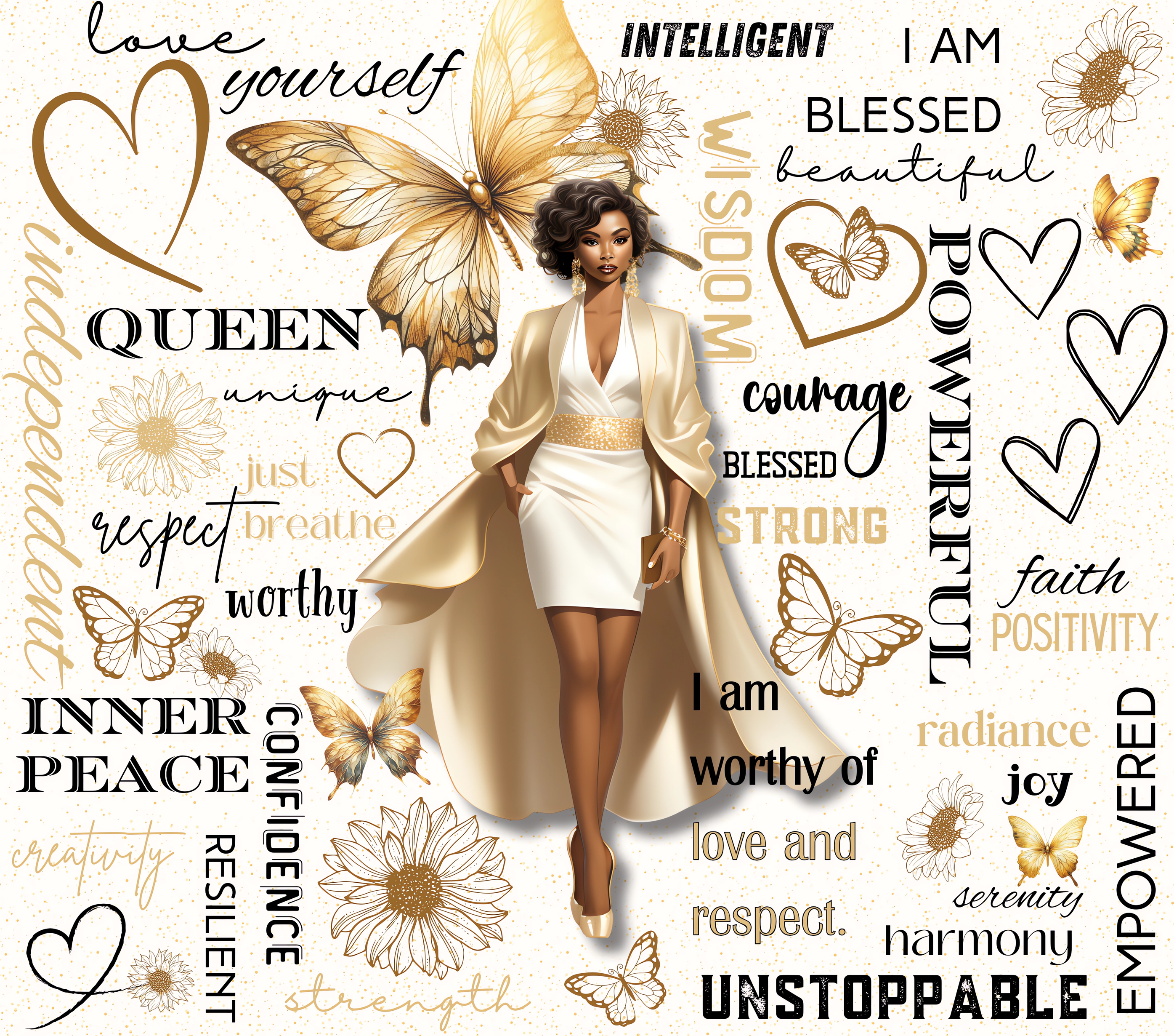 I AM Unstoppable Golden Butterfly Queen Tumbler