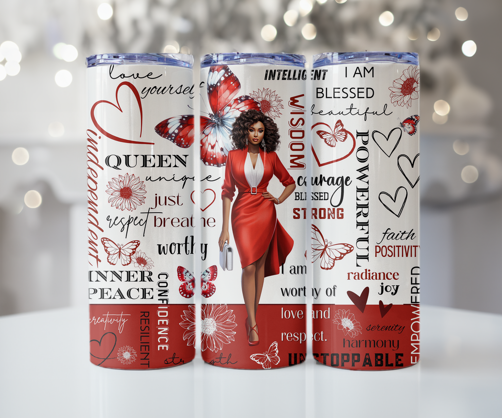I AM Unstoppable Red Butterfly Queen Tumbler
