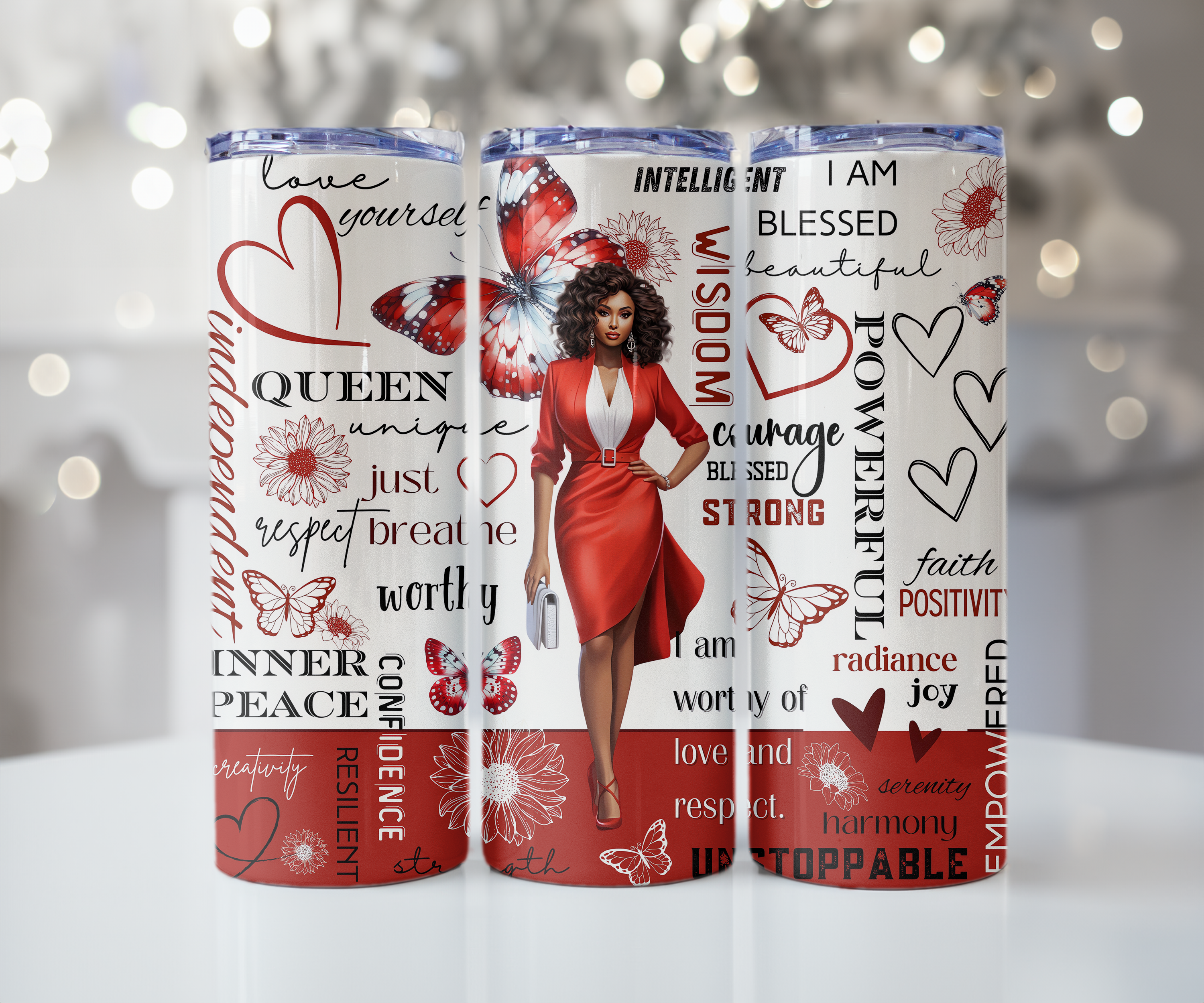I AM Unstoppable Red Butterfly Queen Tumbler