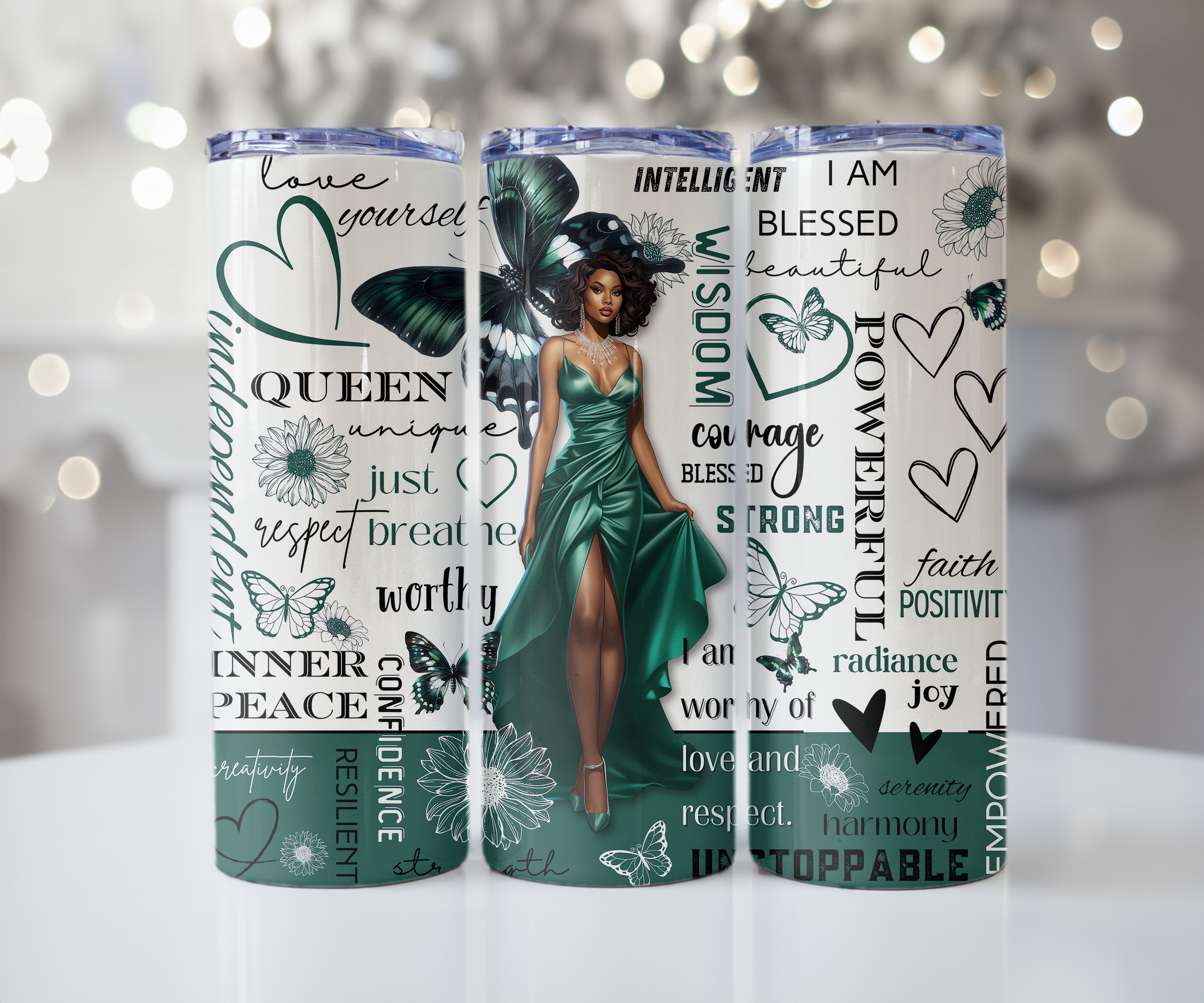 I AM Unstoppable Emerald Butterfly Queen Tumbler