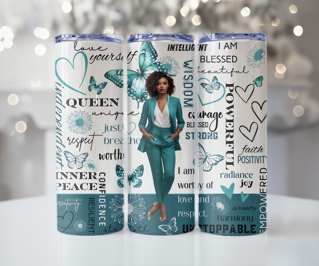 I AM Unstoppable Teal Butterfly Queen Tumbler