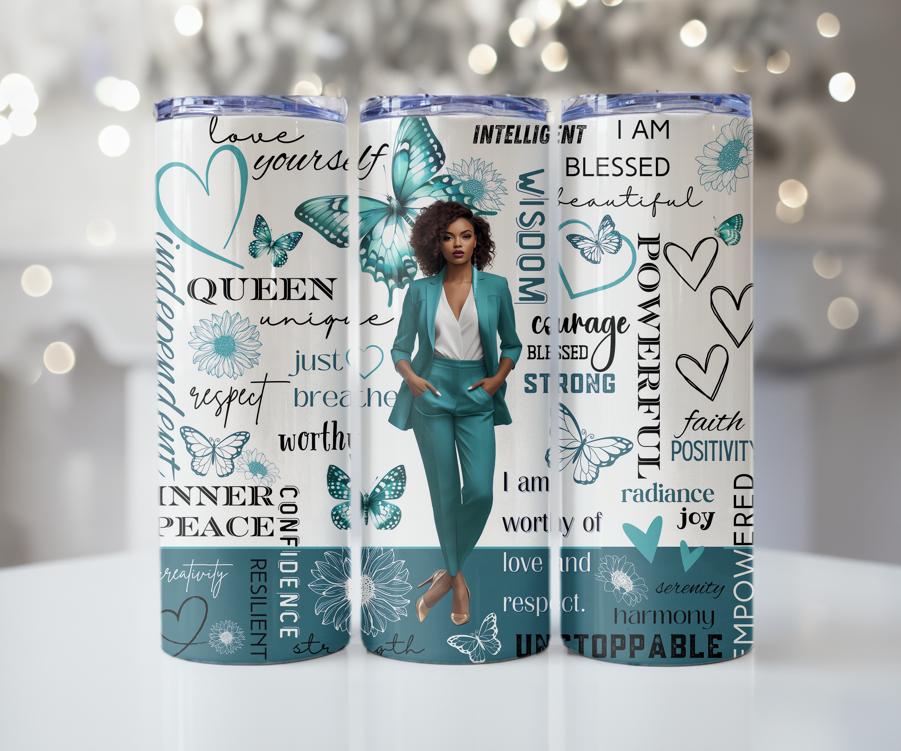 I AM Unstoppable Teal Butterfly Queen Tumbler