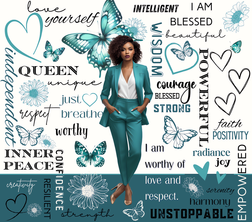 I AM Unstoppable Teal Butterfly Queen Tumbler