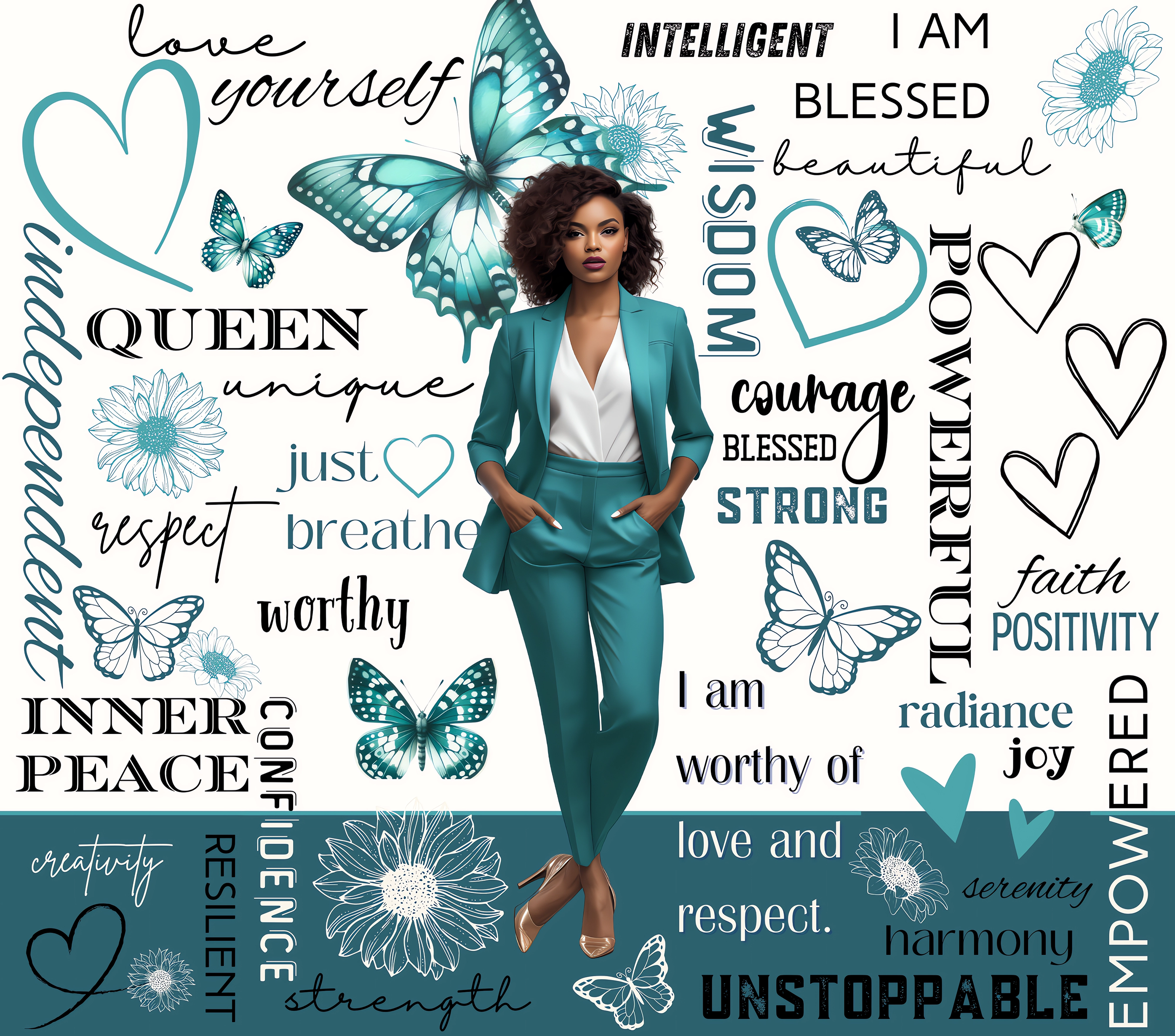 I AM Unstoppable Teal Butterfly Queen Tumbler