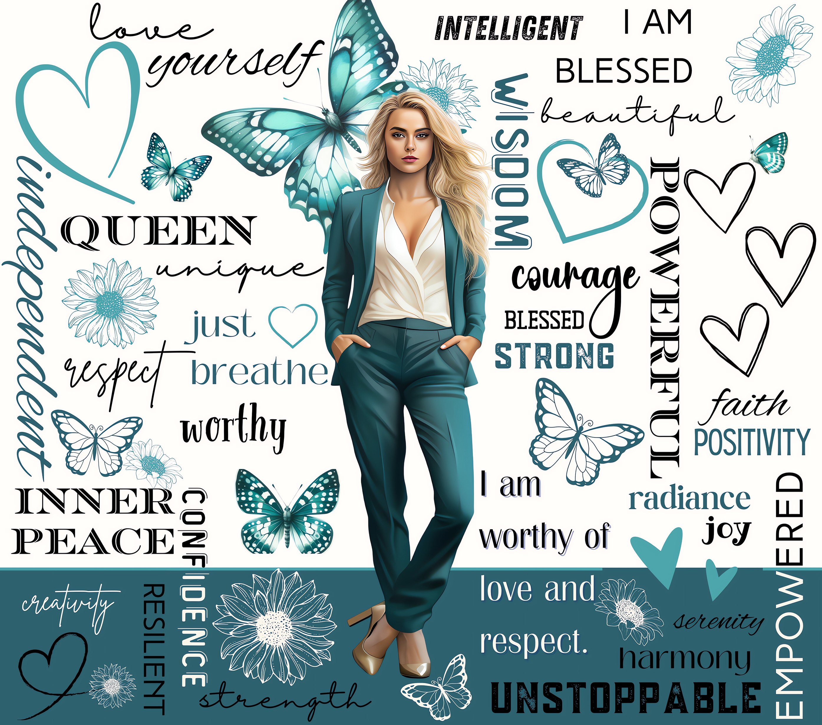 I AM Worthy Teal Butterfly Queen Tumbler