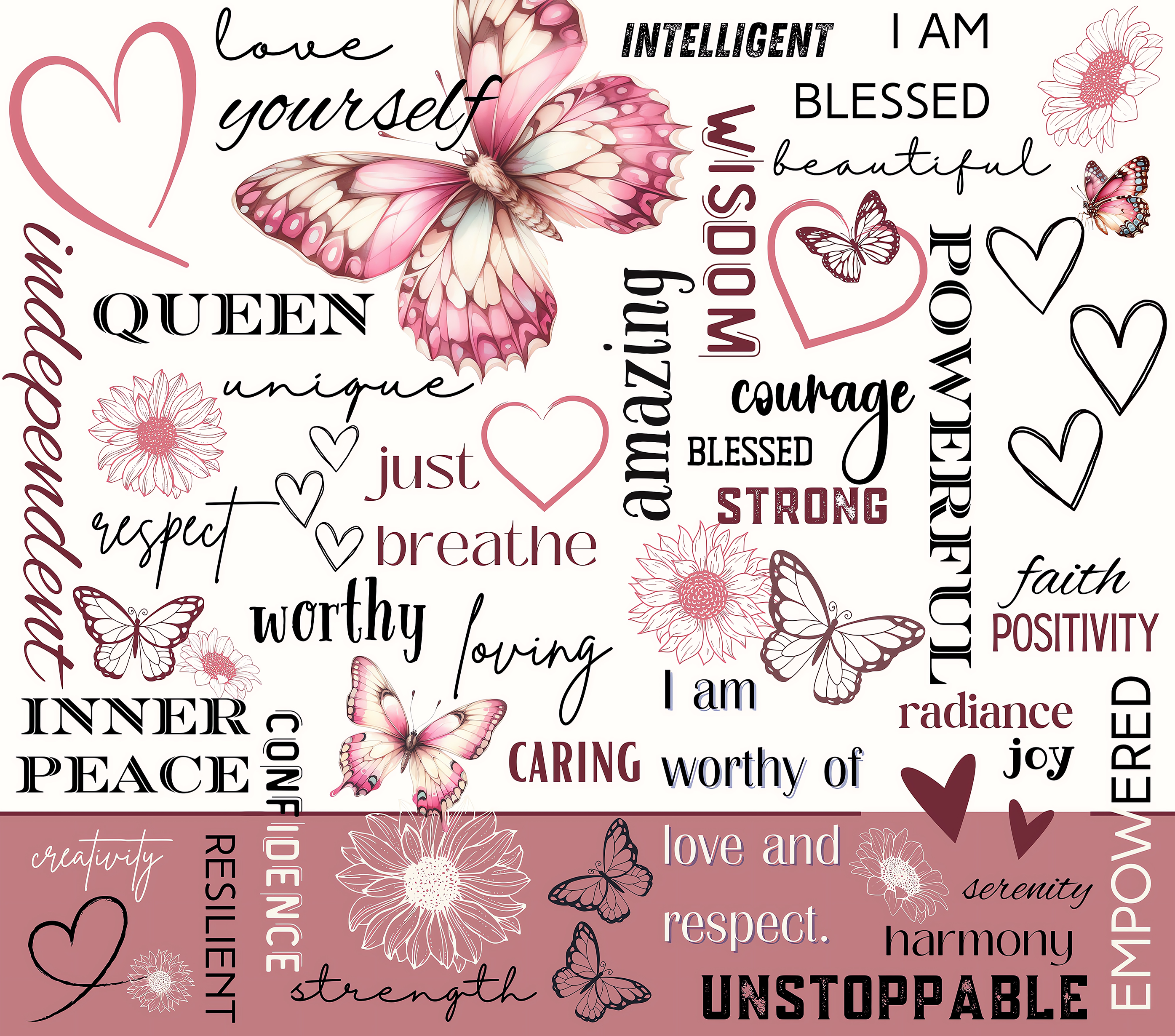I AM Unstoppable Pink Butterfly Affirmations Tumbler