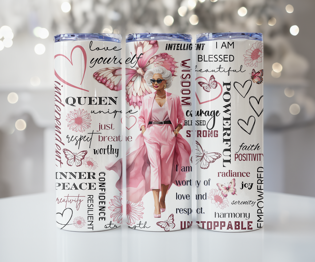 I AM Unstoppable Pink Butterfly Queen Tumbler
