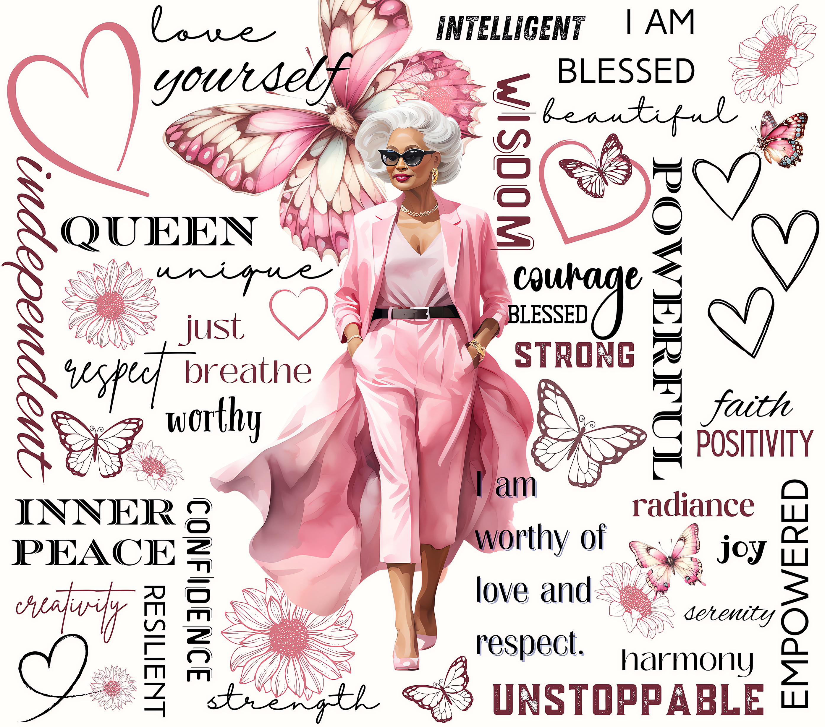 I AM Unstoppable Pink Butterfly Queen Tumbler