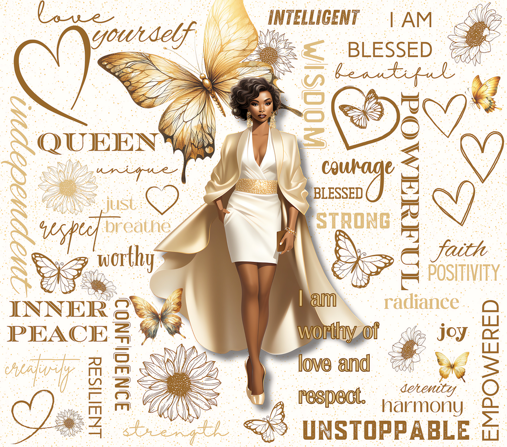 I AM Unstoppable Golden Goddess Butterfly Queen Tumbler