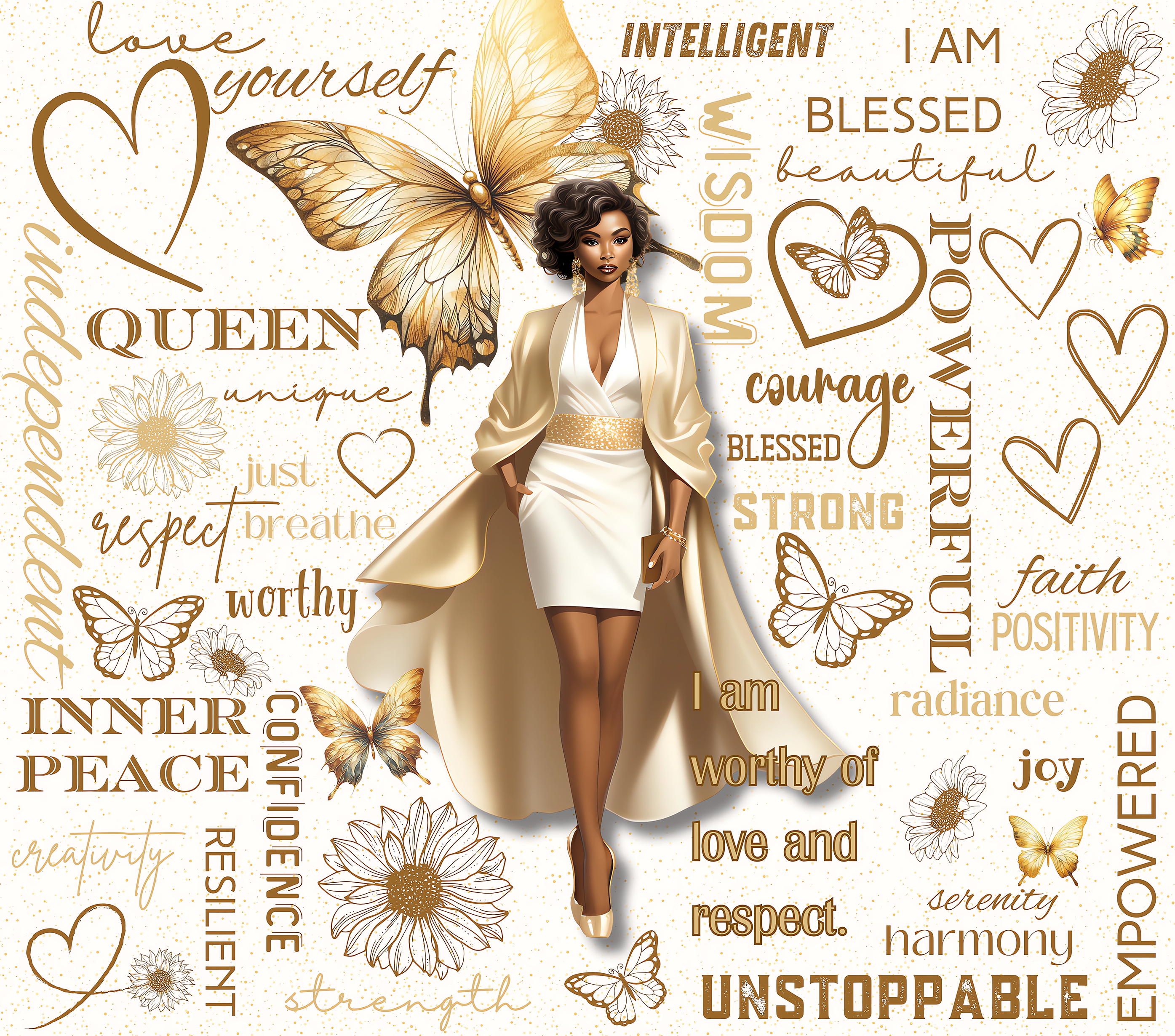 I AM Unstoppable Golden Goddess Butterfly Queen Tumbler