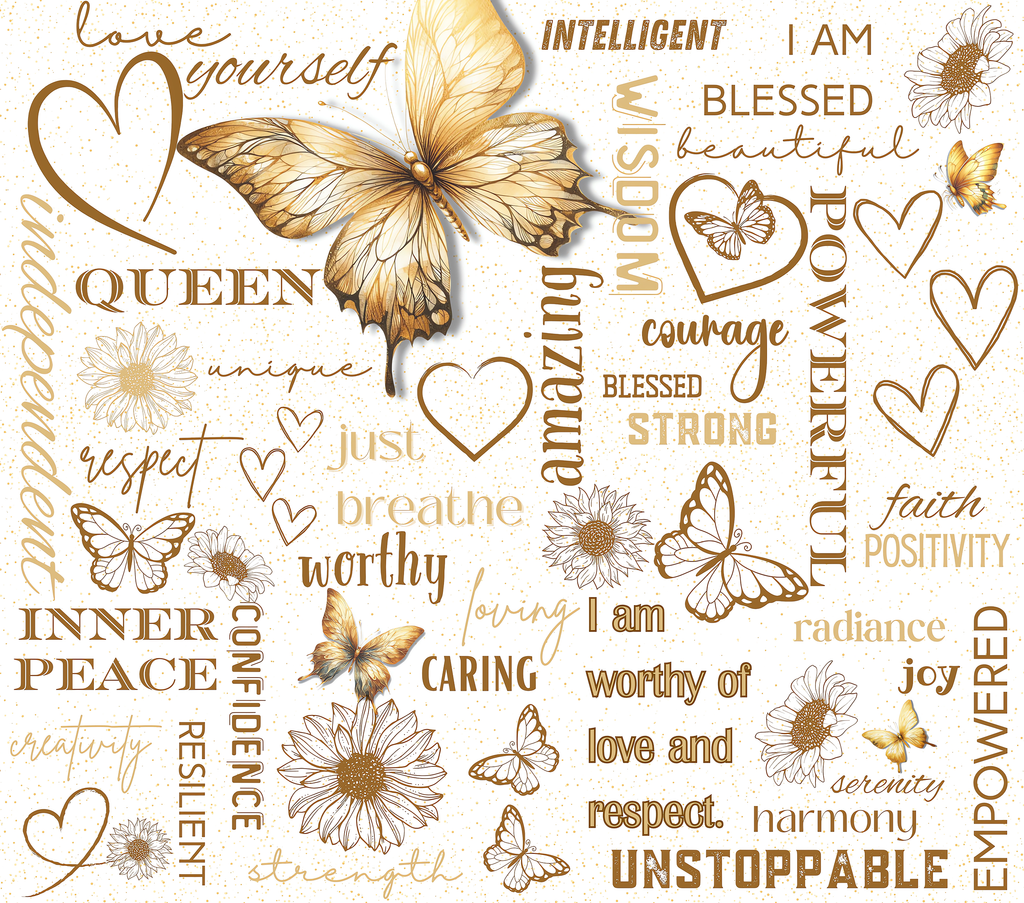 I AM Worthy Golden Butterfly Affirmations Tumbler