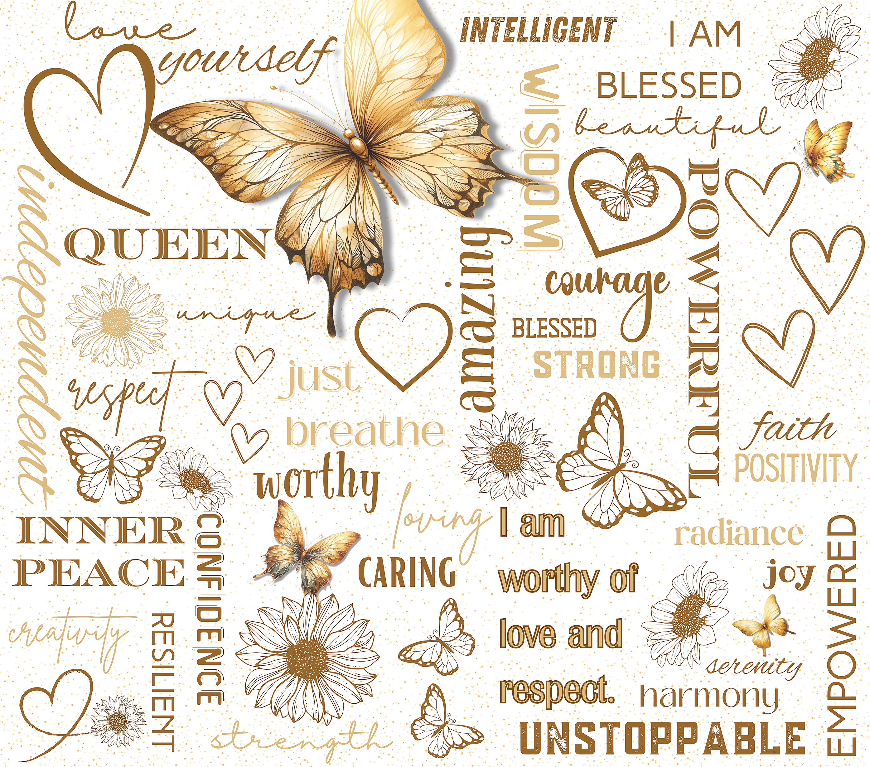 I AM Worthy Golden Butterfly Affirmations Tumbler